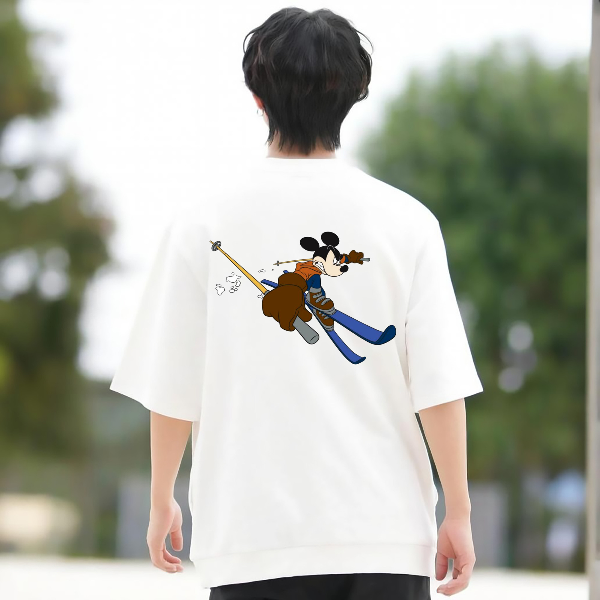 ミッキーマウス Mickey Mouse 綿100％ メンズ半袖Tシャツ（バックプリント） 通気性