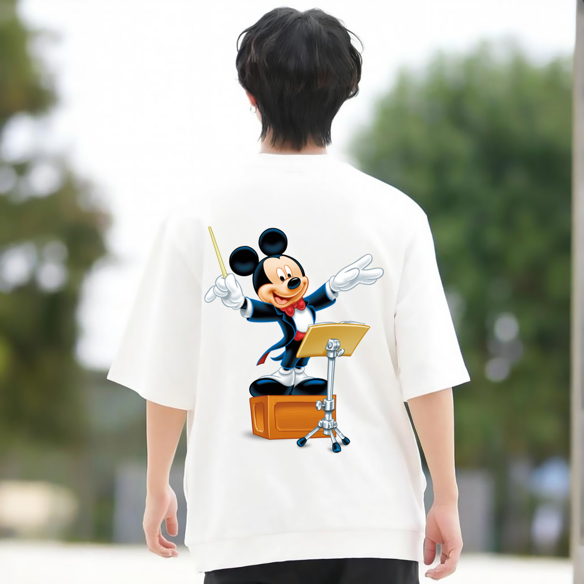 ミッキーマウス Mickey Mouse 綿100％ メンズ半袖Tシャツ（バックプリント） 通気性