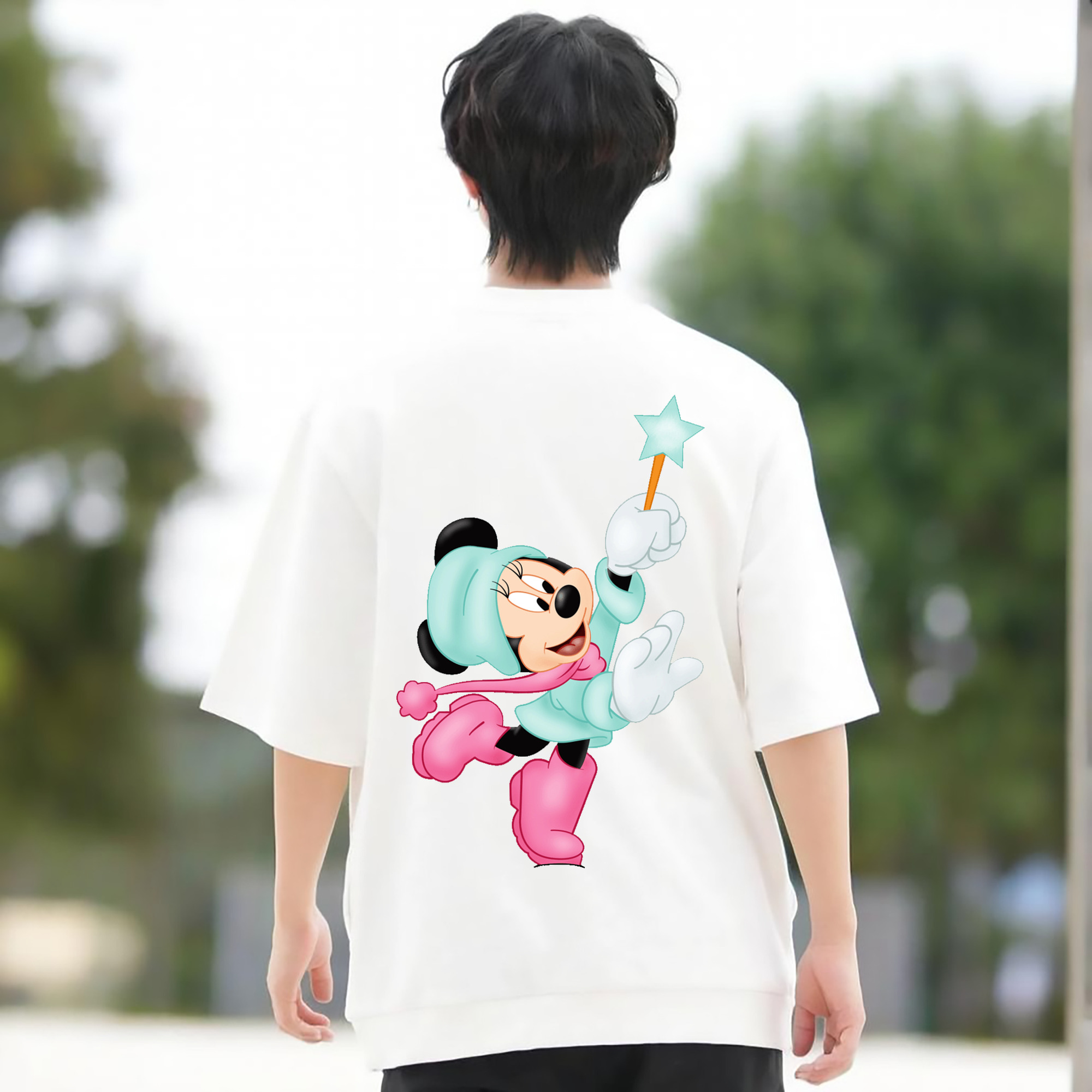 ミッキーマウス Mickey Mouse 綿100％ メンズ半袖Tシャツ（バックプリント） 通気性
