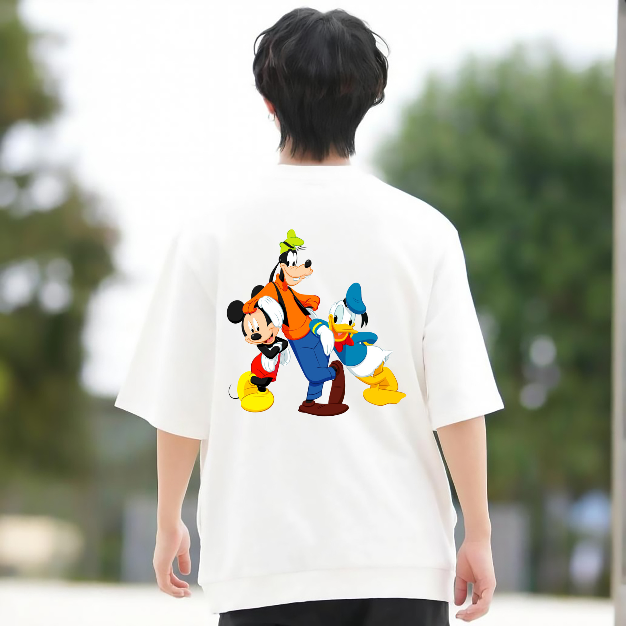 ミッキーマウス Mickey Mouse 綿100％ メンズ半袖Tシャツ（バックプリント） 通気性
