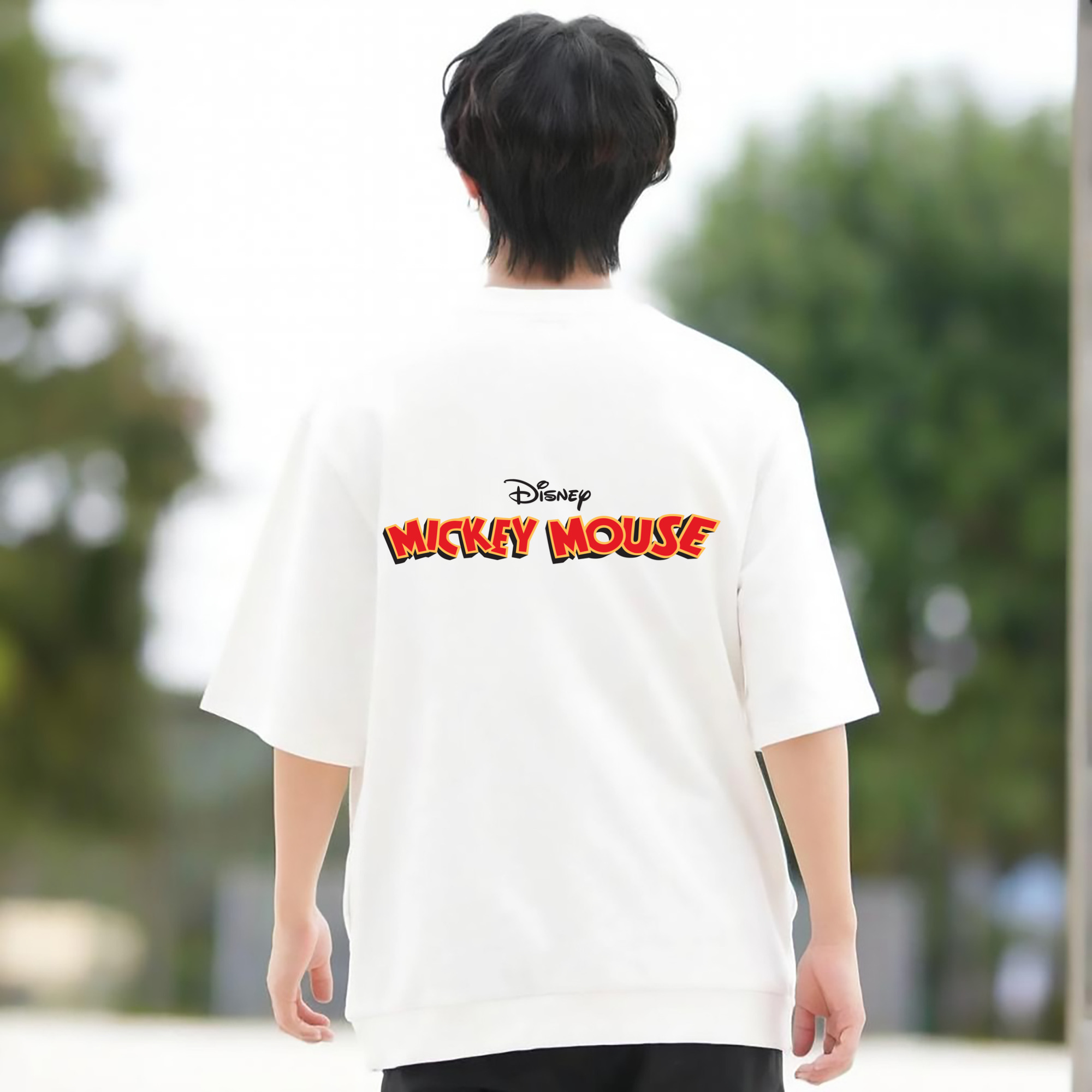 ミッキーマウス Mickey Mouse 綿100％ メンズ半袖Tシャツ（バックプリント） 通気性