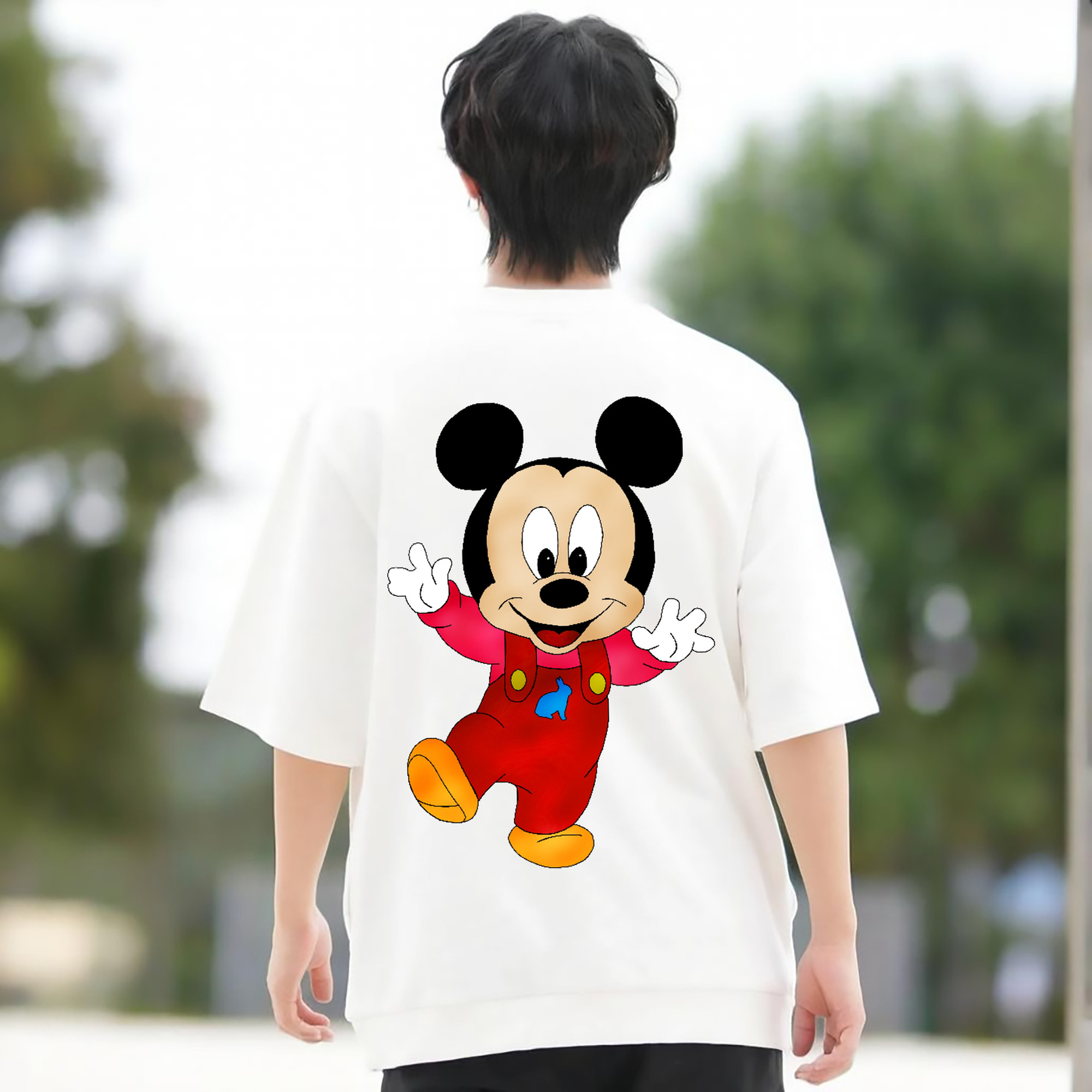ミッキーマウス Mickey Mouse 綿100％ メンズ半袖Tシャツ（バックプリント） 通気性