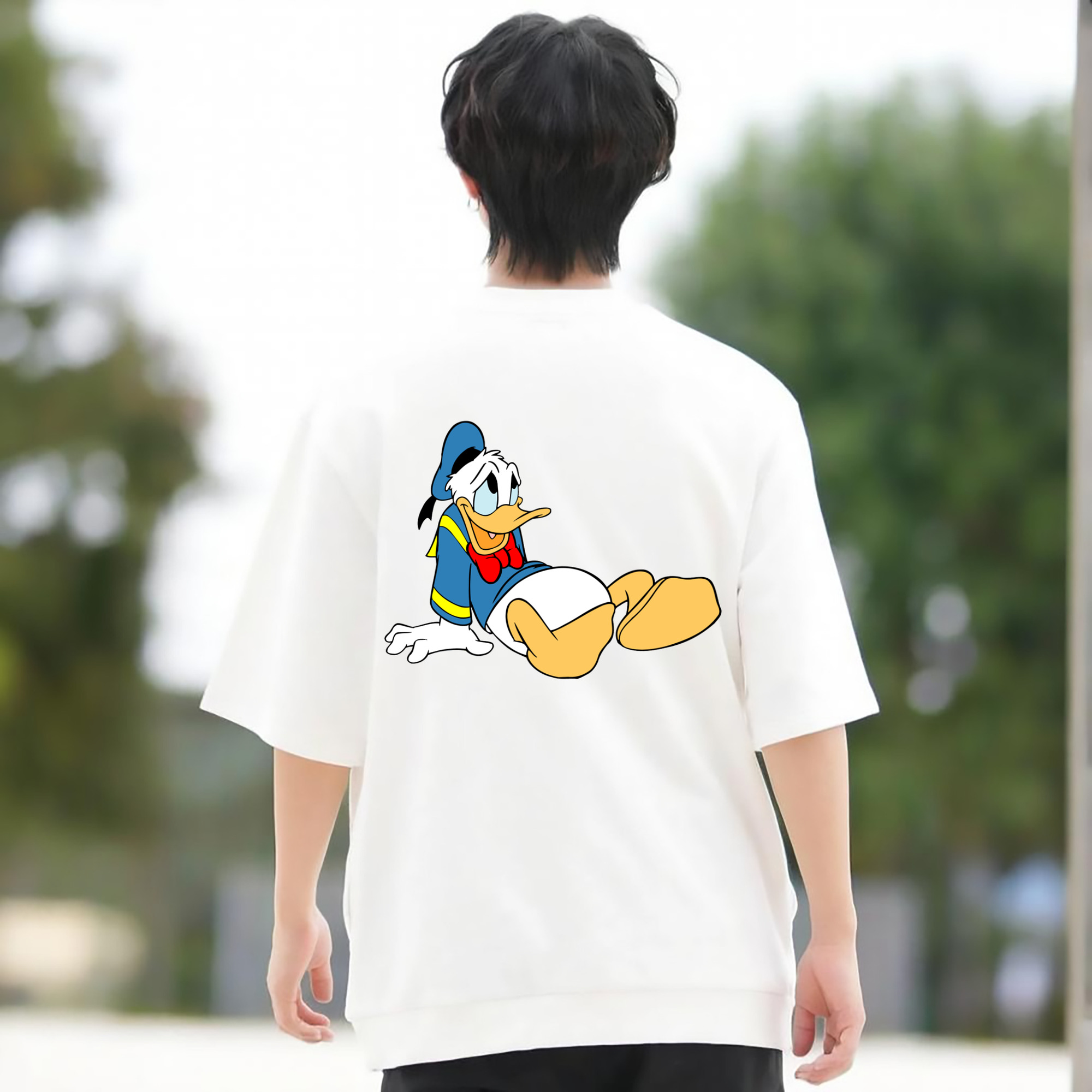 ミッキーマウス Mickey Mouse 綿100％ メンズ半袖Tシャツ（バックプリント） 通気性