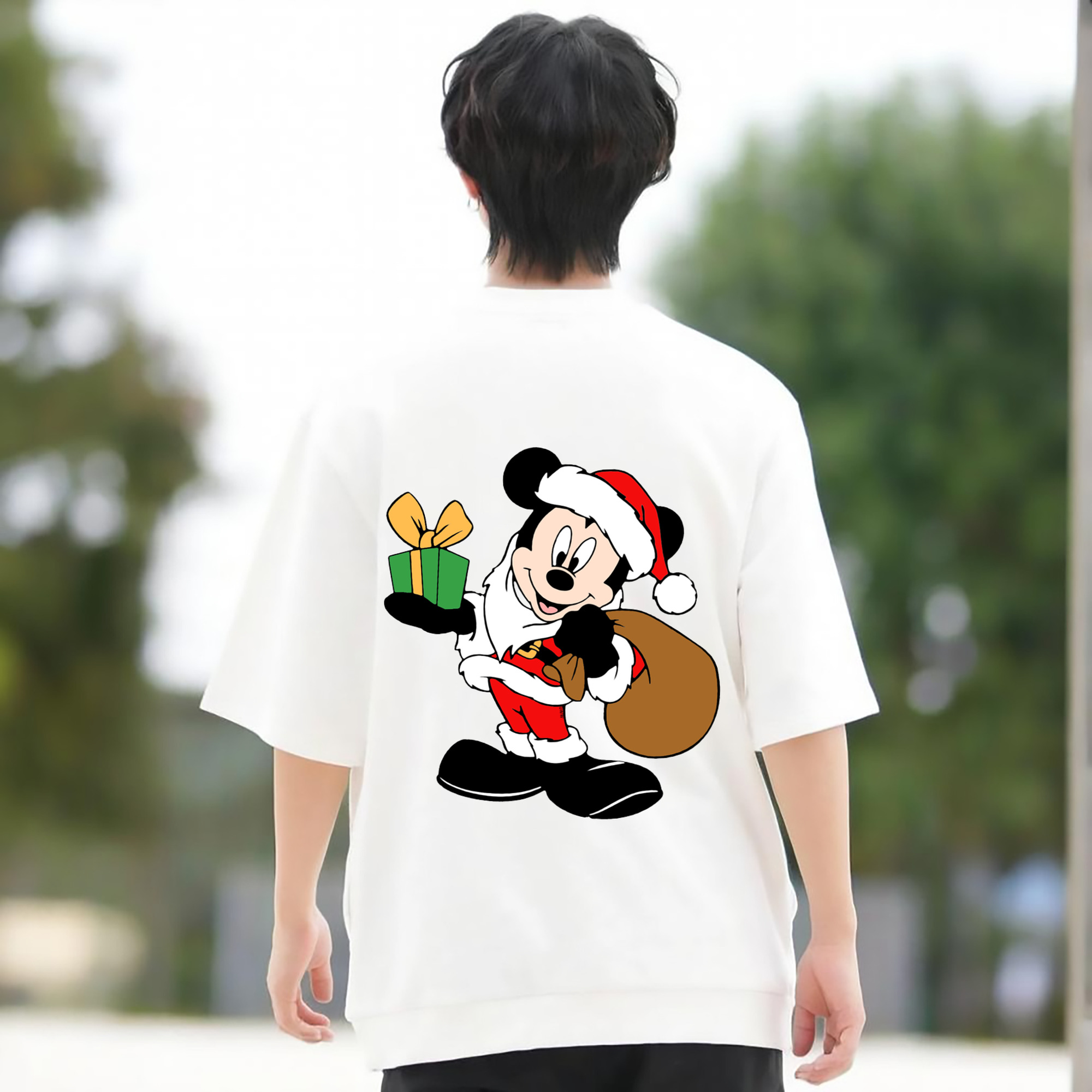 ミッキーマウス Mickey Mouse 綿100％ メンズ半袖Tシャツ（バックプリント） 通気性