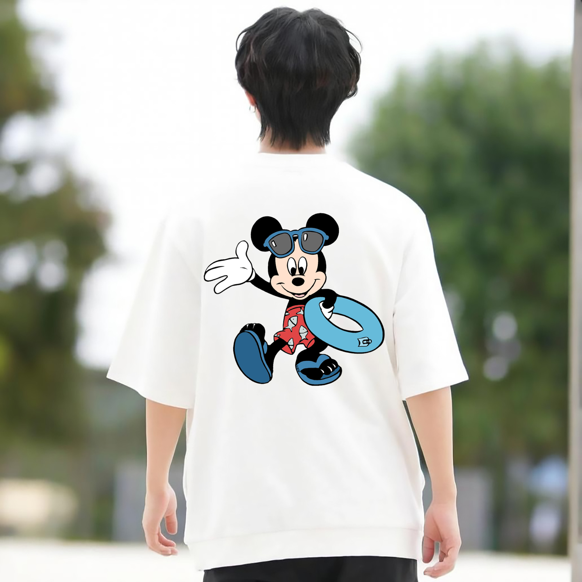 ミッキーマウス Mickey Mouse 綿100％ メンズ半袖Tシャツ（バックプリント） 通気性
