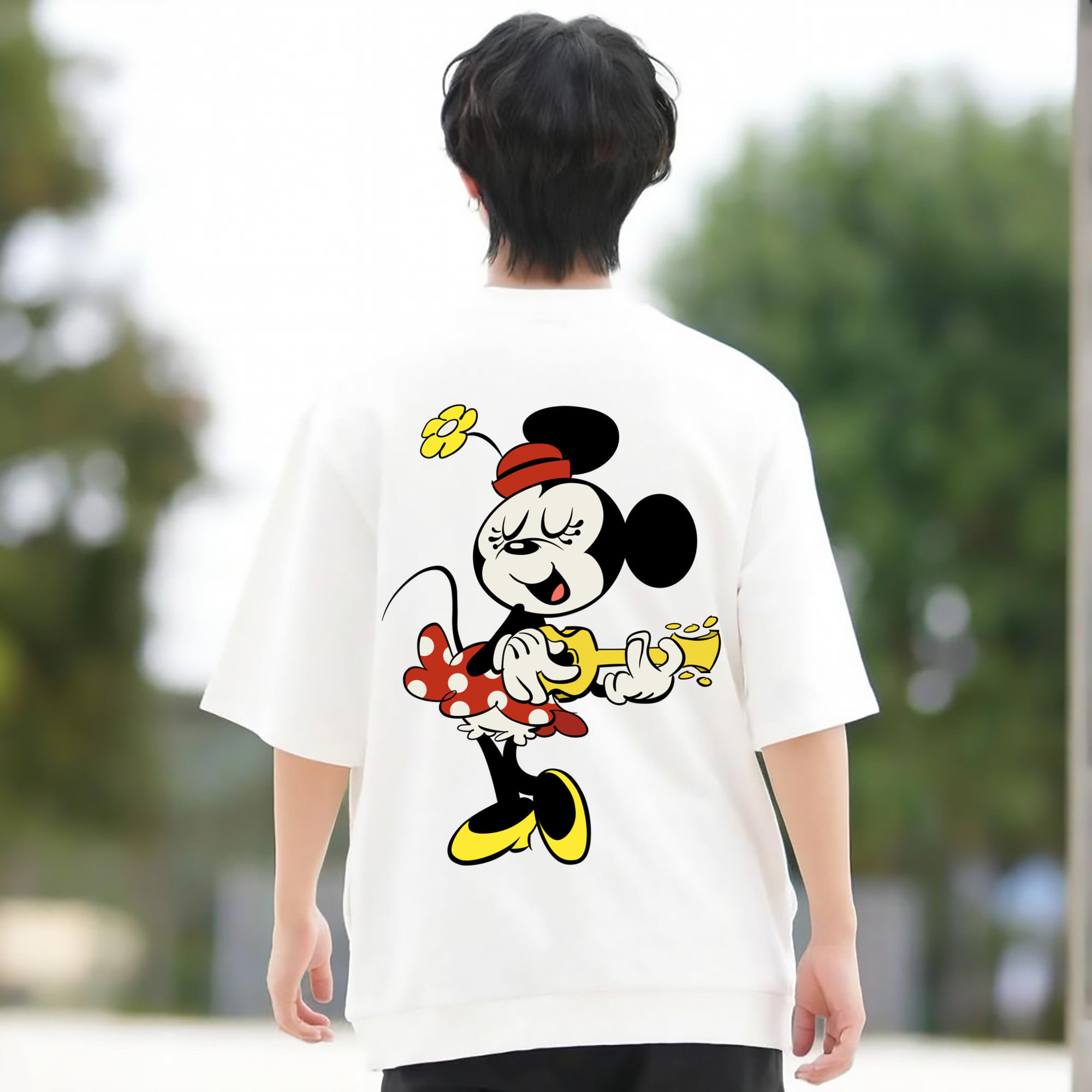 ミッキーマウス Mickey Mouse 綿100％ メンズ半袖Tシャツ（バックプリント） 通気性