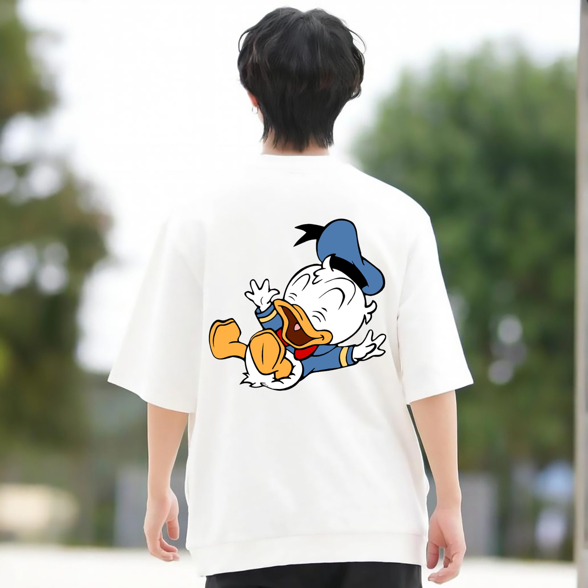 ミッキーマウス Mickey Mouse 綿100％ メンズ半袖Tシャツ（バックプリント） 通気性