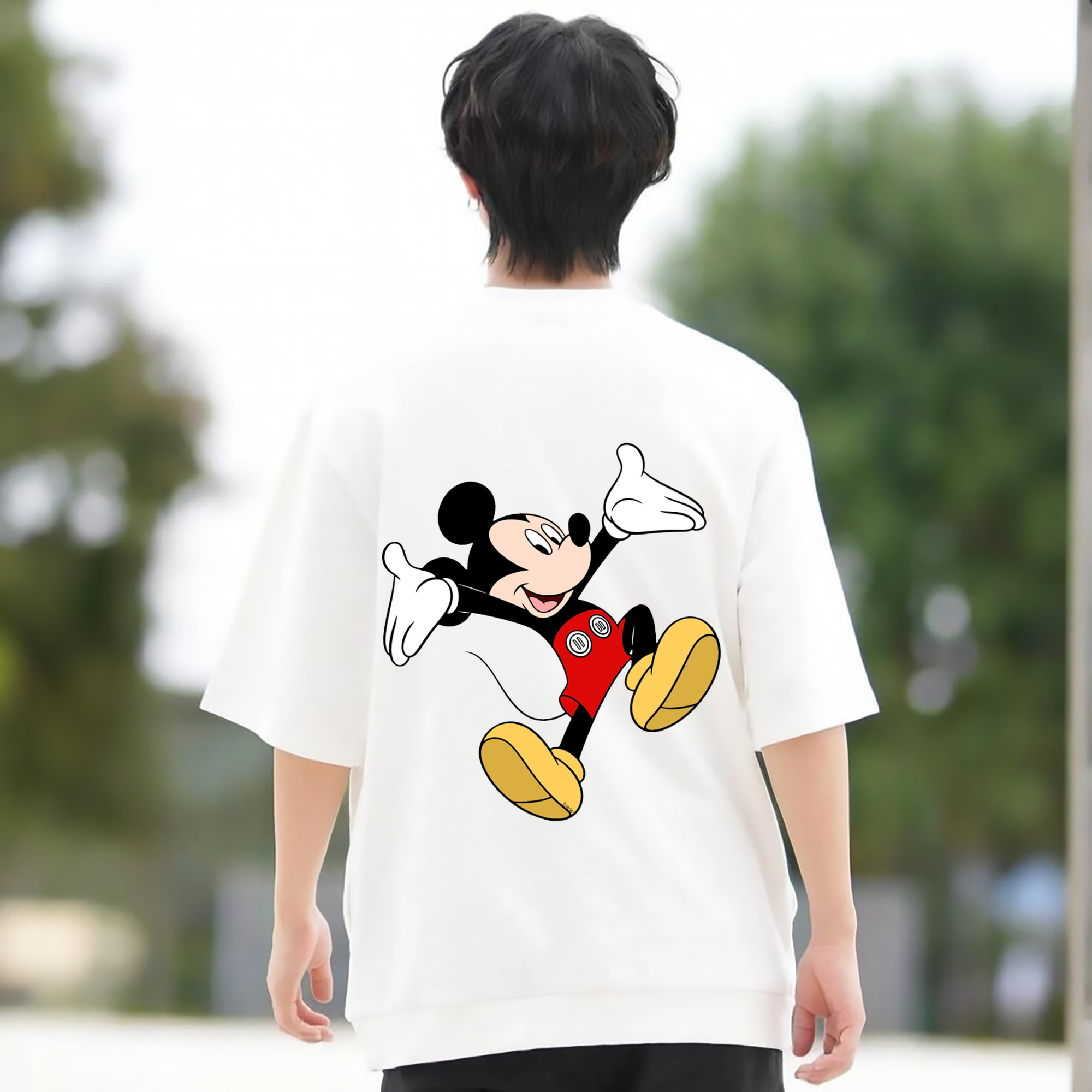 ミッキーマウス Mickey Mouse 綿100％ メンズ半袖Tシャツ（バックプリント） 通気性