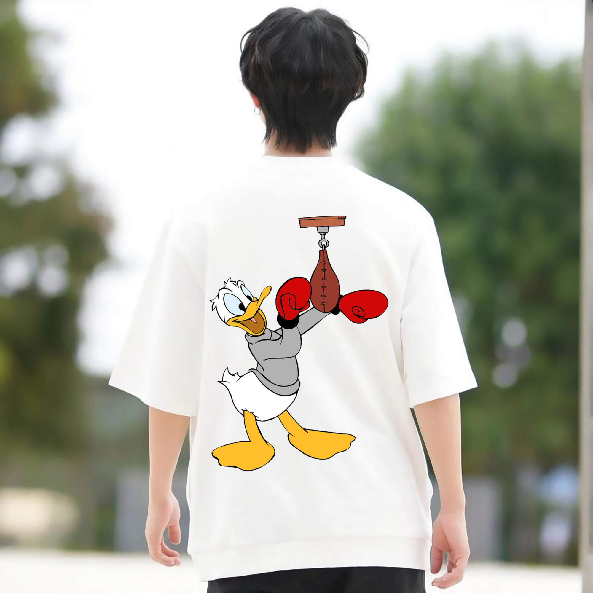 ミッキーマウス Mickey Mouse 綿100％ メンズ半袖Tシャツ（バックプリント） 通気性