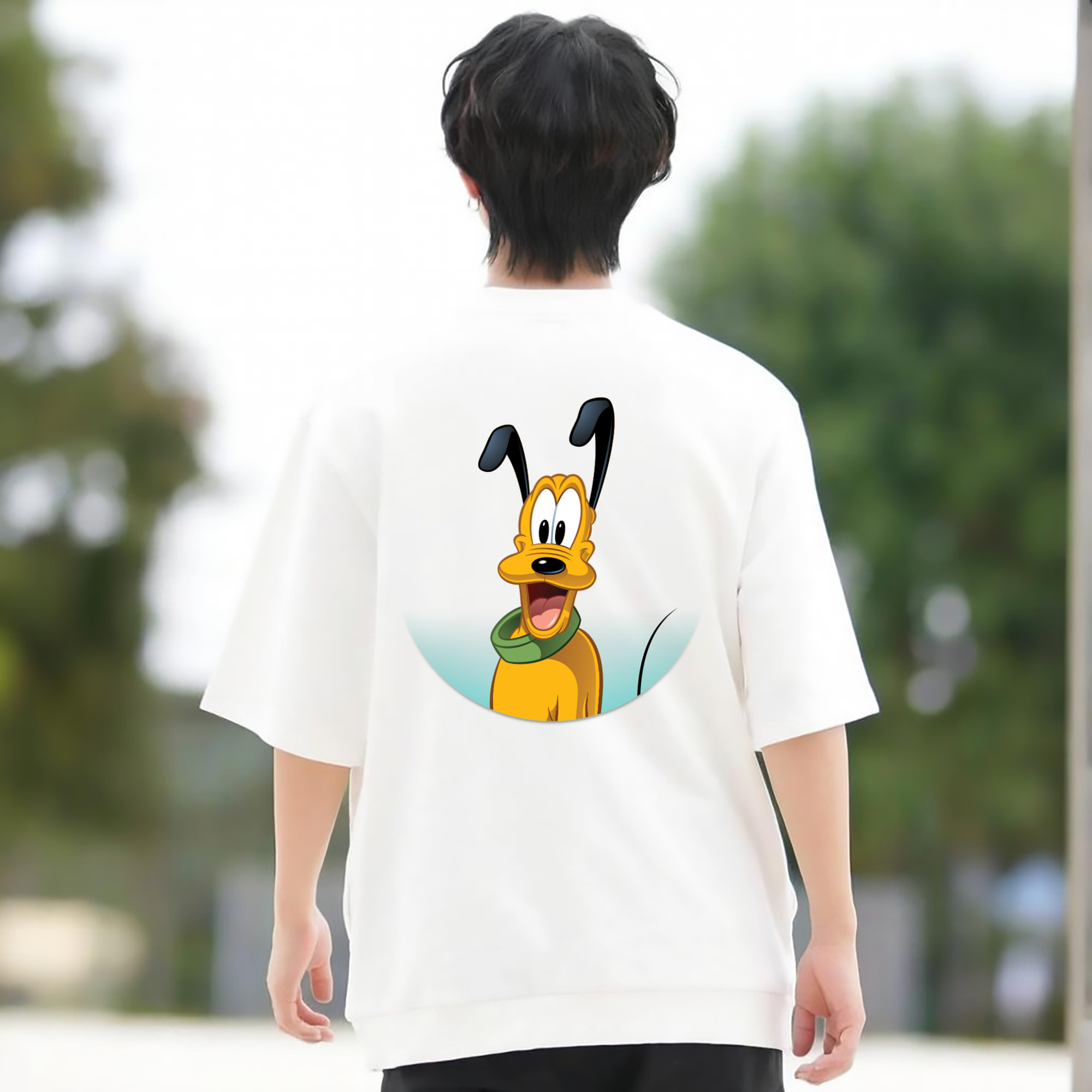 ミッキーマウス Mickey Mouse 綿100％ メンズ半袖Tシャツ（バックプリント） 通気性