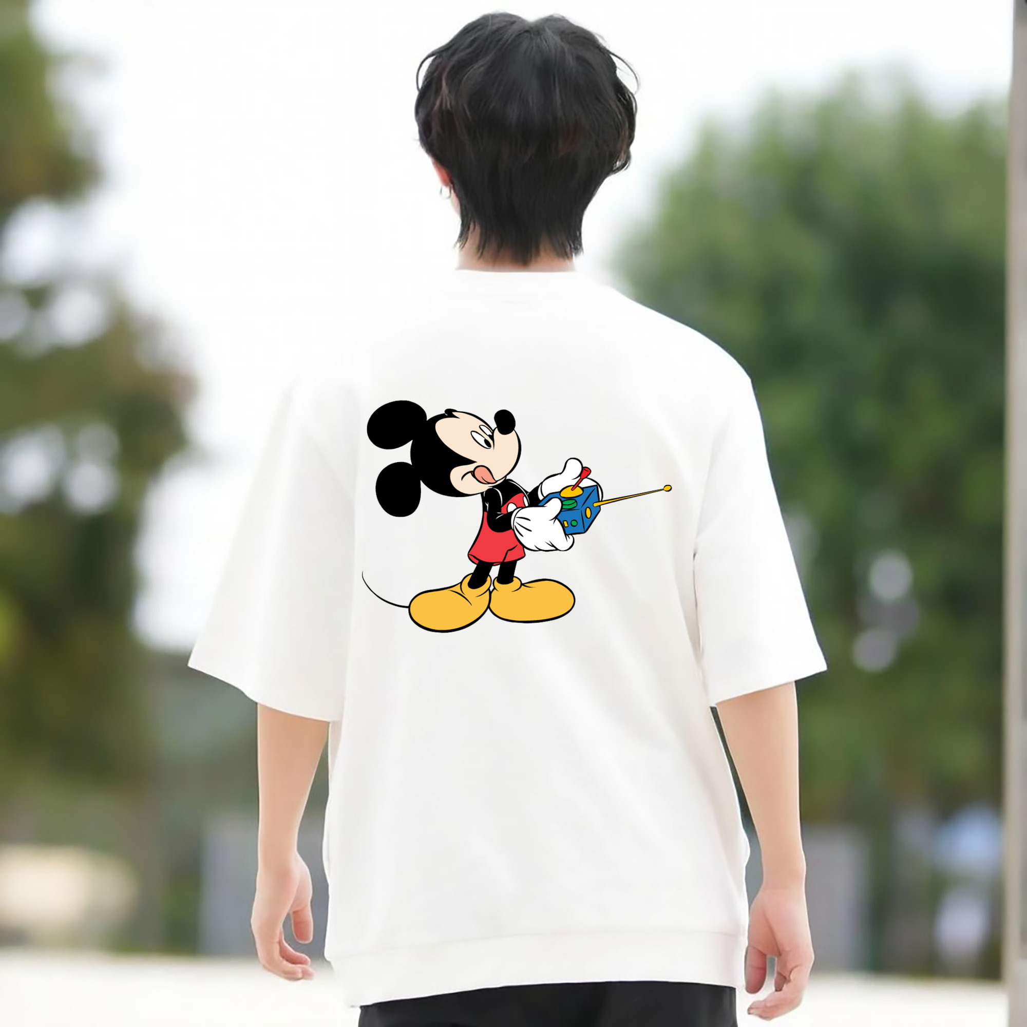 ミッキーマウス Mickey Mouse 綿100％ メンズ半袖Tシャツ（バックプリント） 通気性