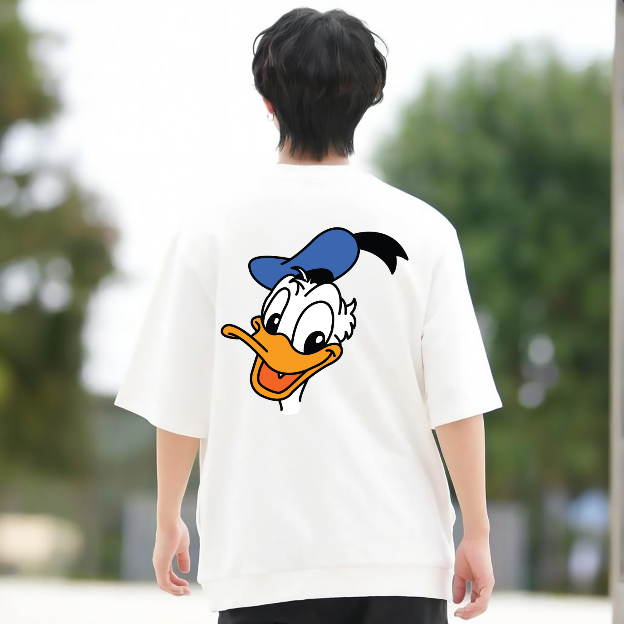 ミッキーマウス Mickey Mouse 綿100％ メンズ半袖Tシャツ（バックプリント） 通気性