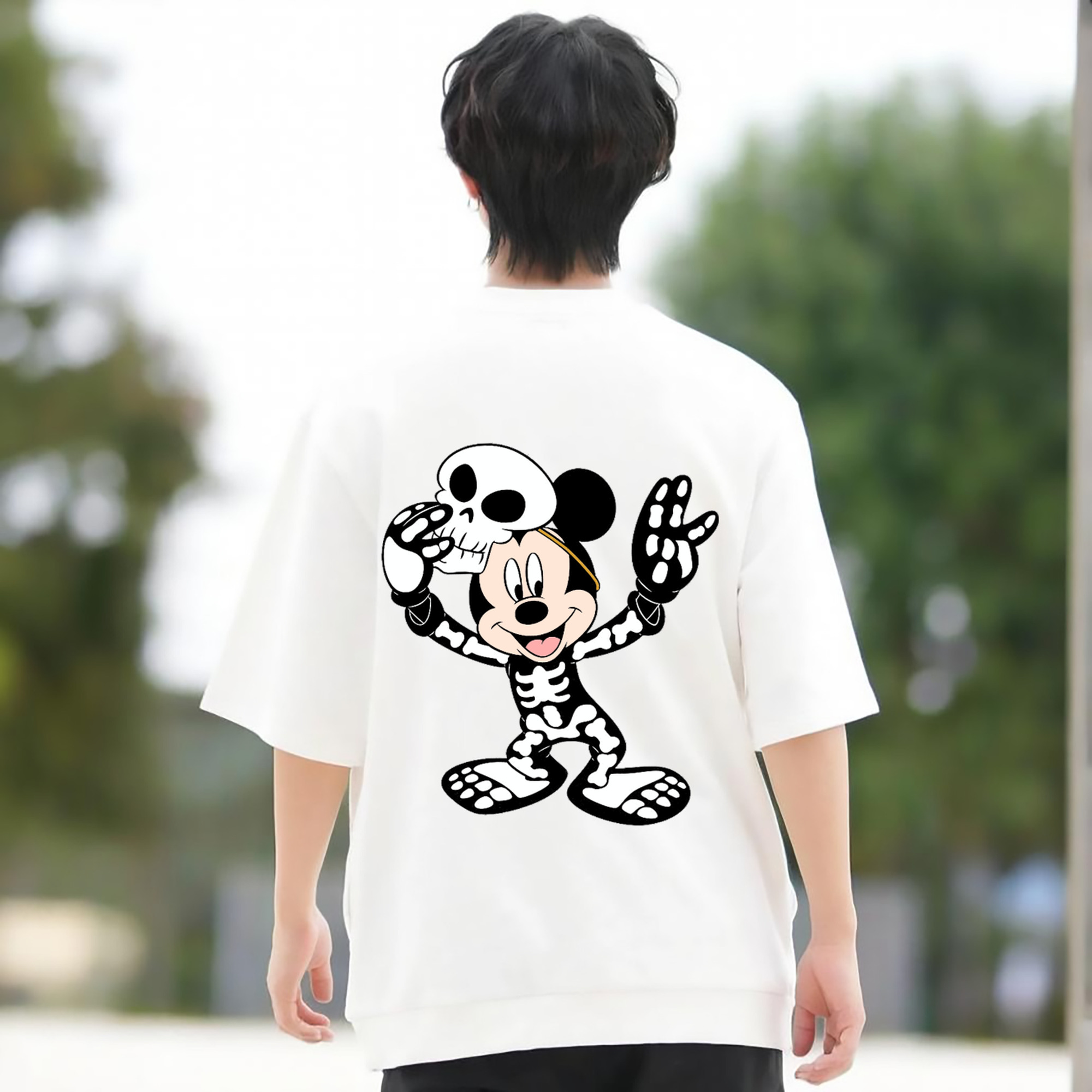 ミッキーマウス Mickey Mouse 綿100％ メンズ半袖Tシャツ（バックプリント） 通気性
