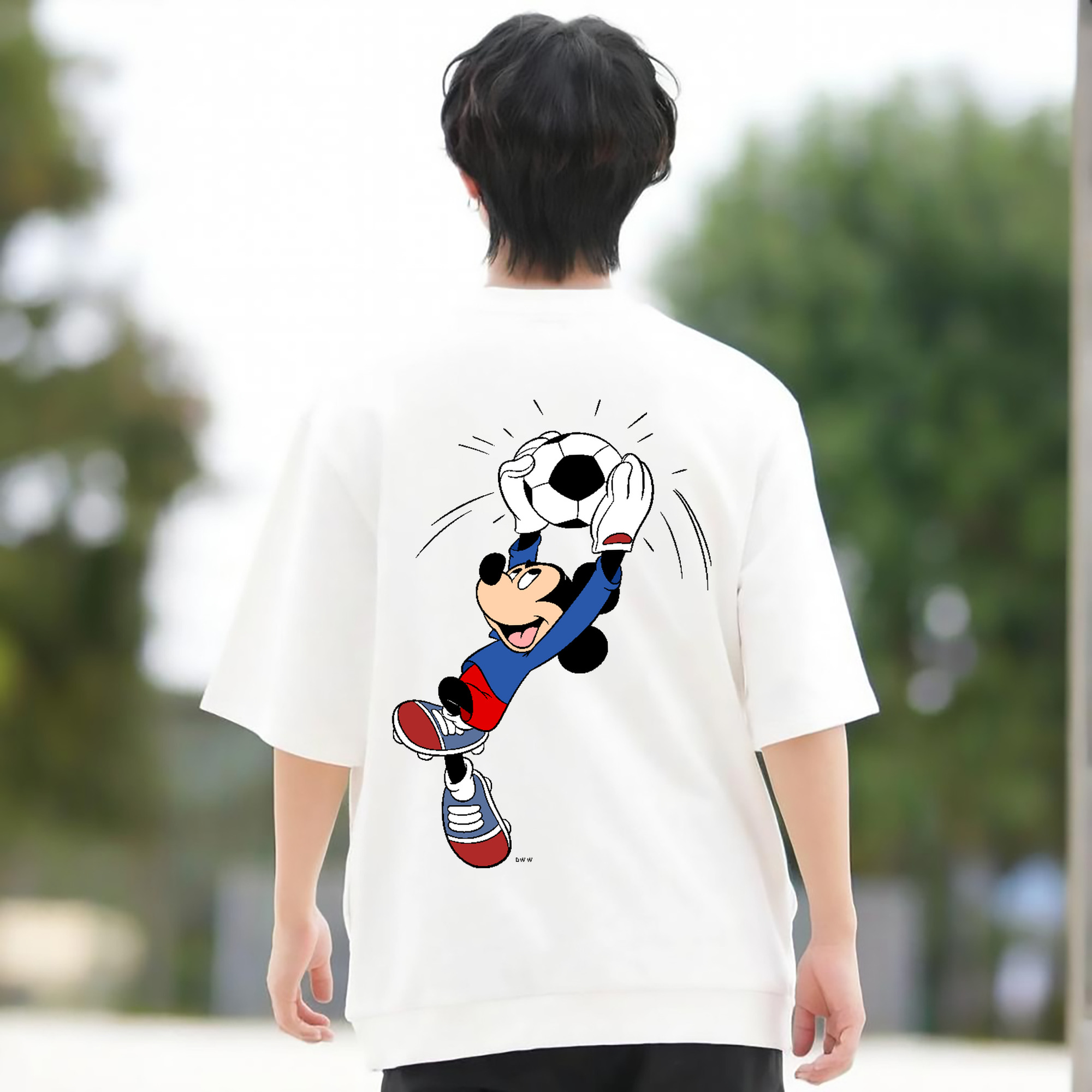 ミッキーマウス Mickey Mouse 綿100％ メンズ半袖Tシャツ（バックプリント） 通気性