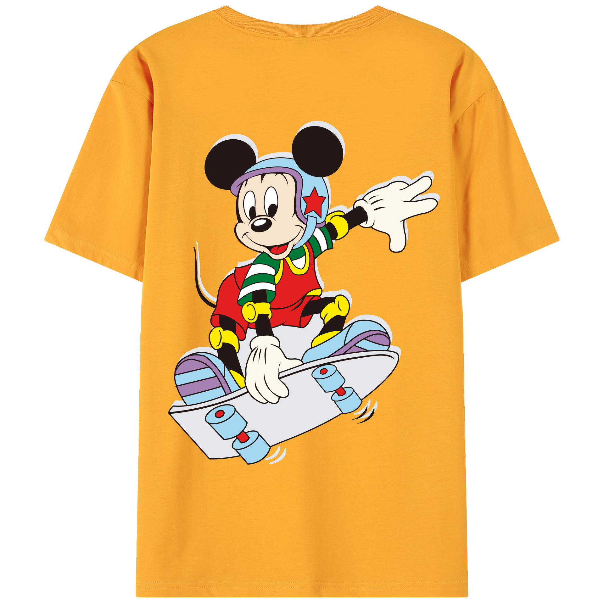 ミッキーマウス Mickey Mouse 綿100％ メンズ半袖Tシャツ（バックプリント） 通気性