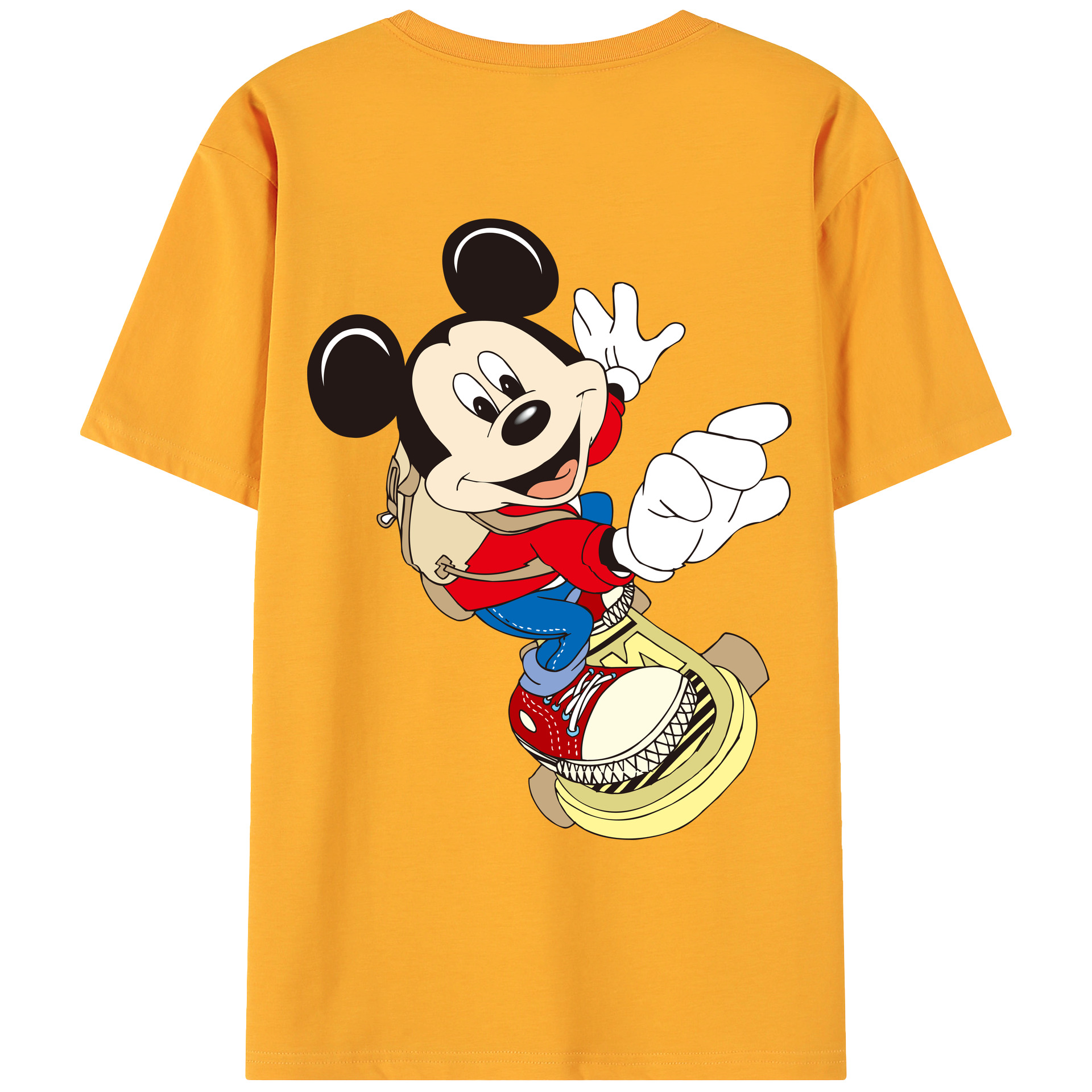 ミッキーマウス Mickey Mouse 綿100％ メンズ半袖Tシャツ（バックプリント） 通気性