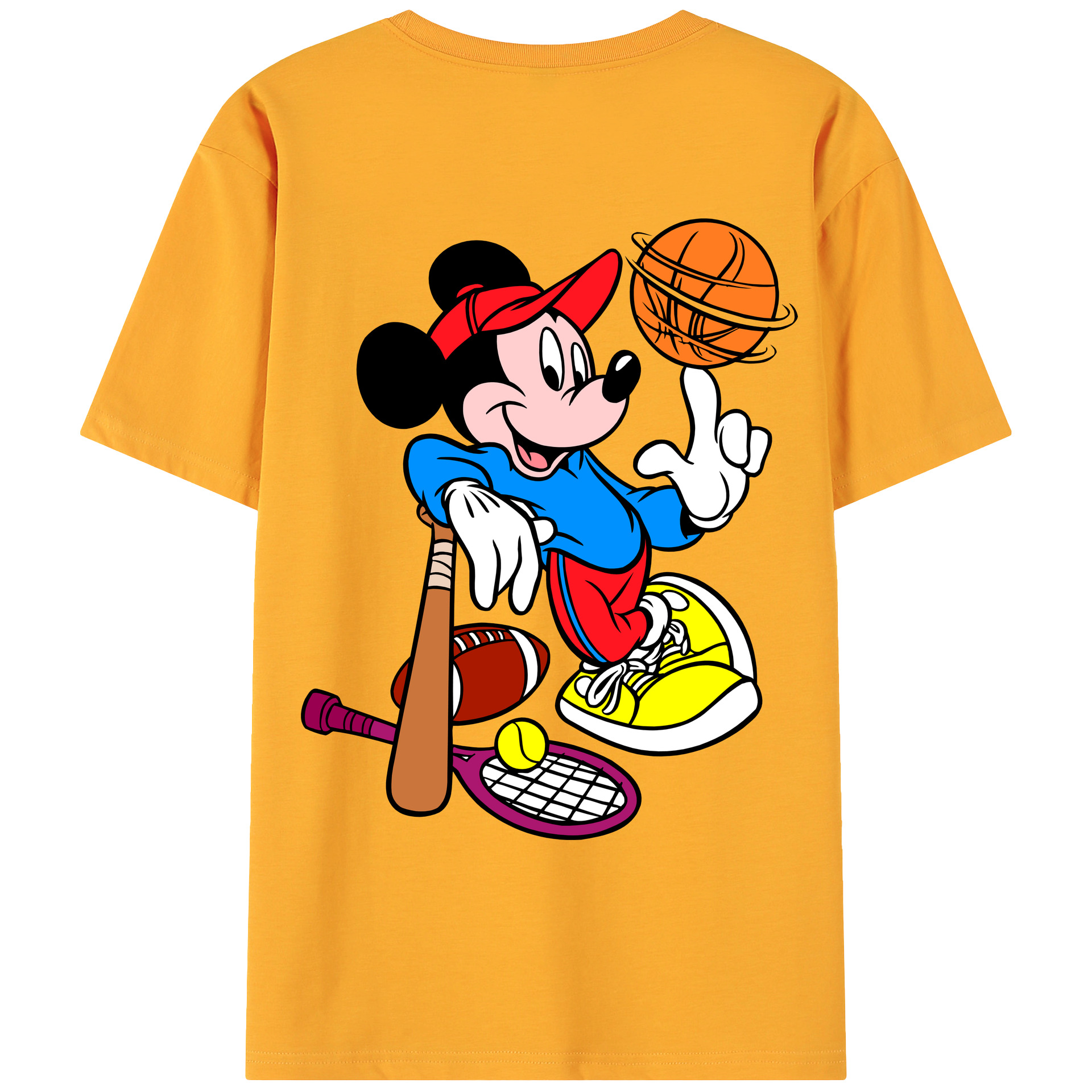 ミッキーマウス Mickey Mouse 綿100％ メンズ半袖Tシャツ（バックプリント） 通気性