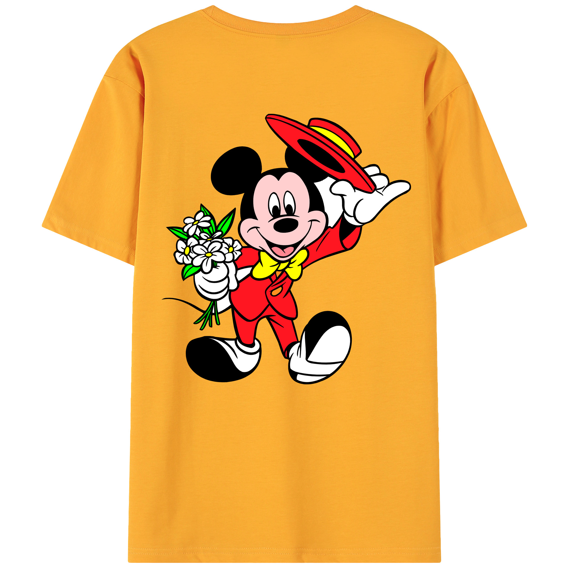 ミッキーマウス Mickey Mouse 綿100％ メンズ半袖Tシャツ（バックプリント） 通気性
