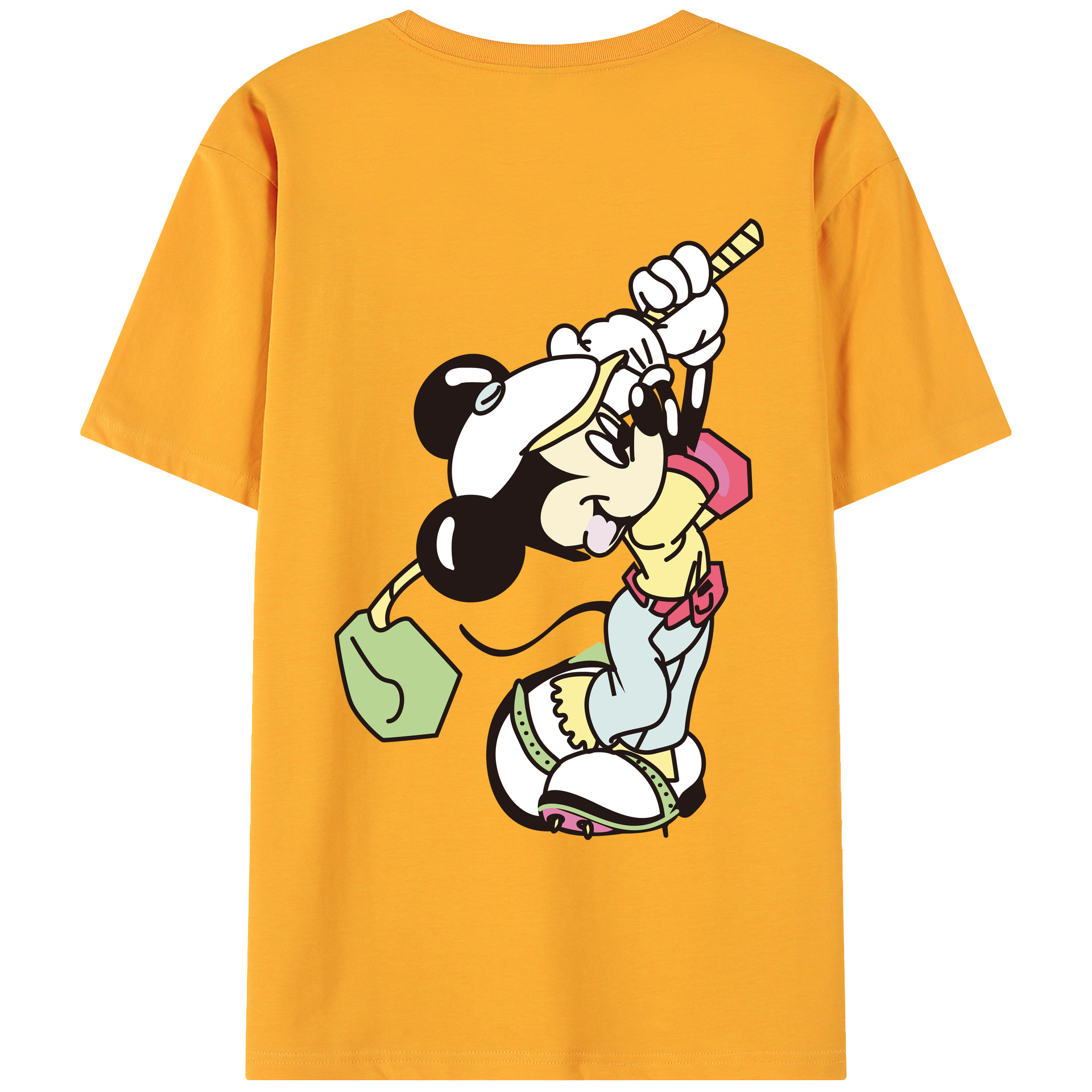 ミッキーマウス Mickey Mouse 綿100％ メンズ半袖Tシャツ（バックプリント） 通気性