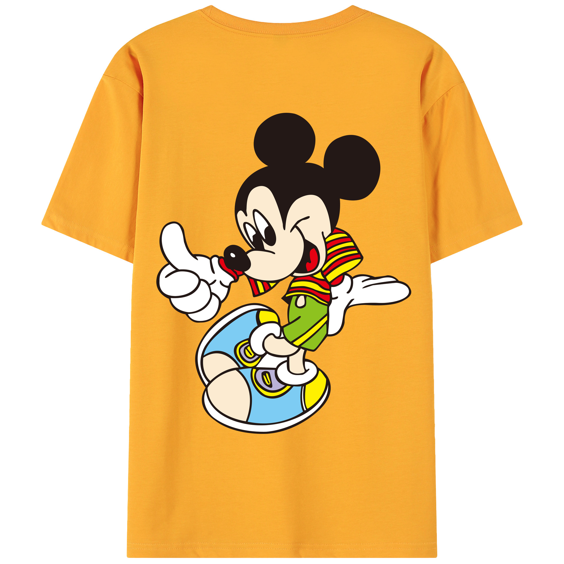 ミッキーマウス Mickey Mouse 綿100％ メンズ半袖Tシャツ（バックプリント） 通気性