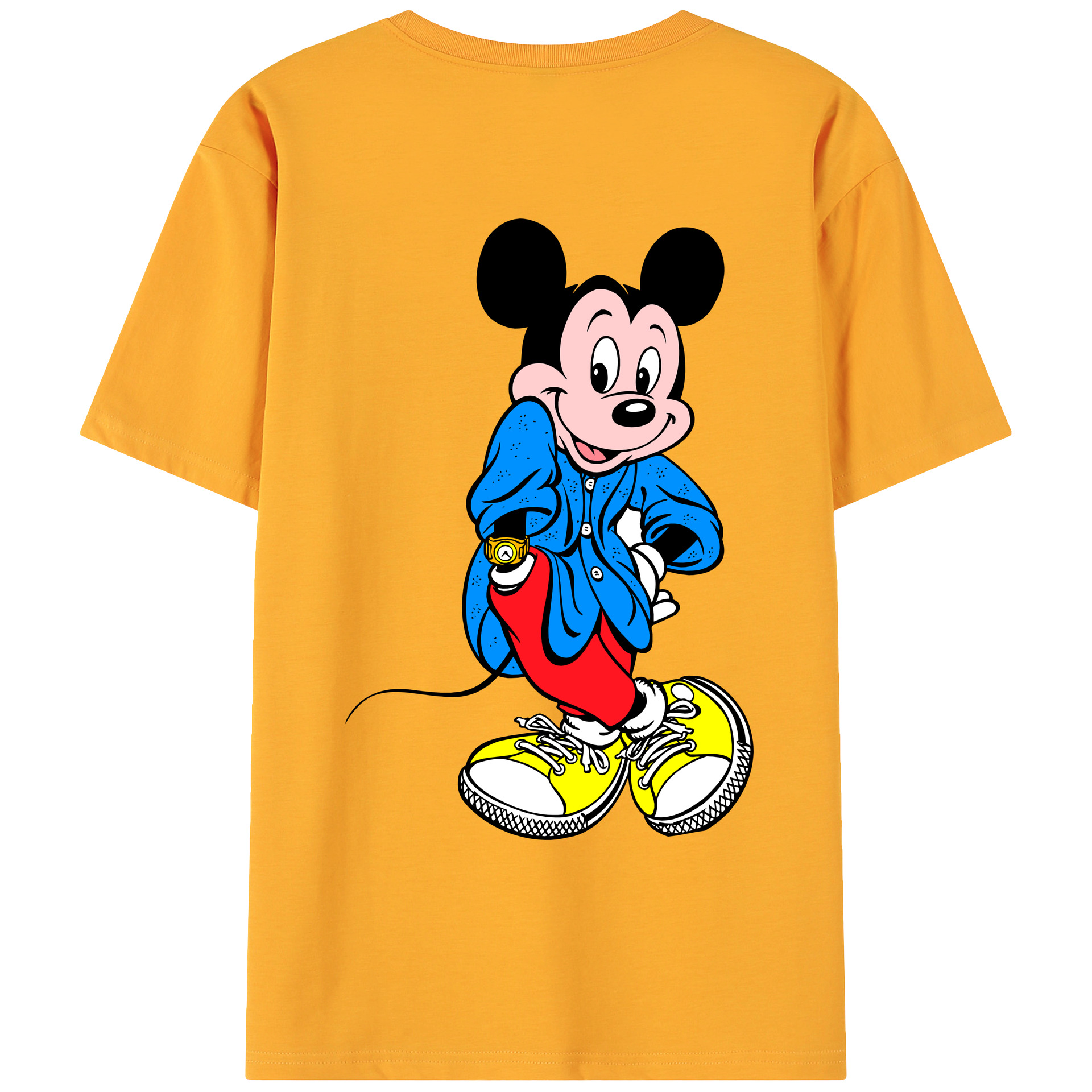 ミッキーマウス Mickey Mouse 綿100％ メンズ半袖Tシャツ（バックプリント） 通気性
