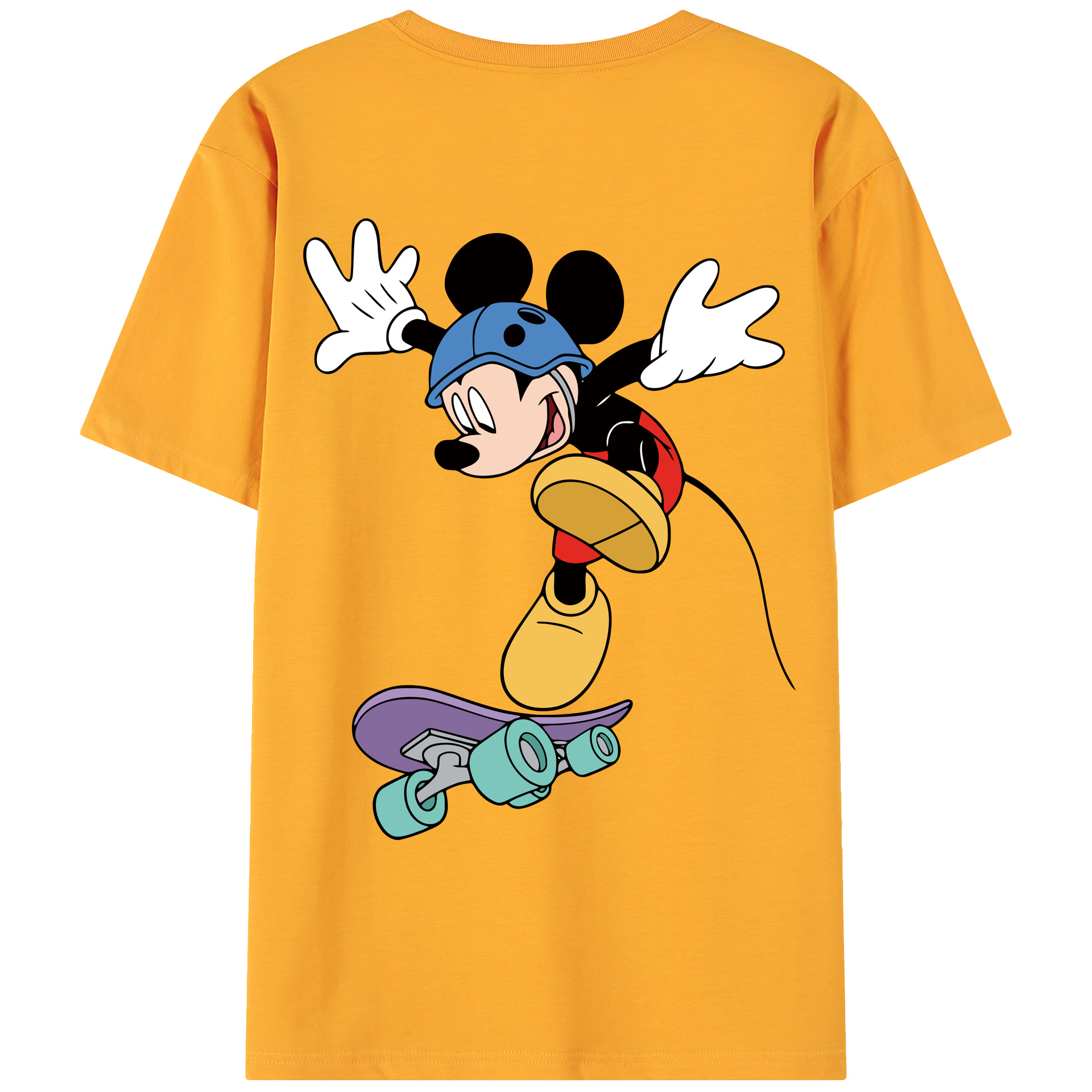 ミッキーマウス Mickey Mouse 綿100％ メンズ半袖Tシャツ（バックプリント） 通気性