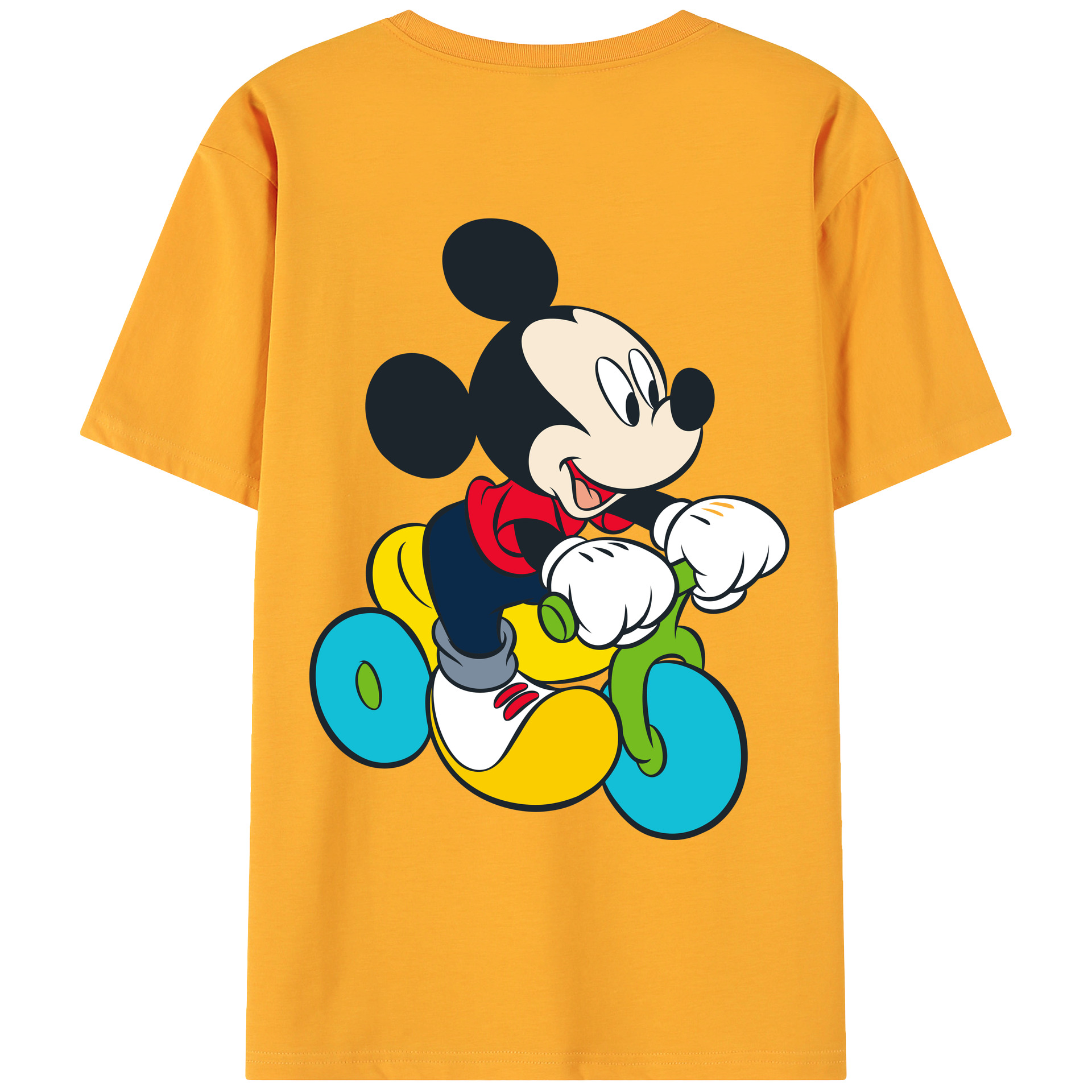 ミッキーマウス Mickey Mouse 綿100％ メンズ半袖Tシャツ（バックプリント） 通気性