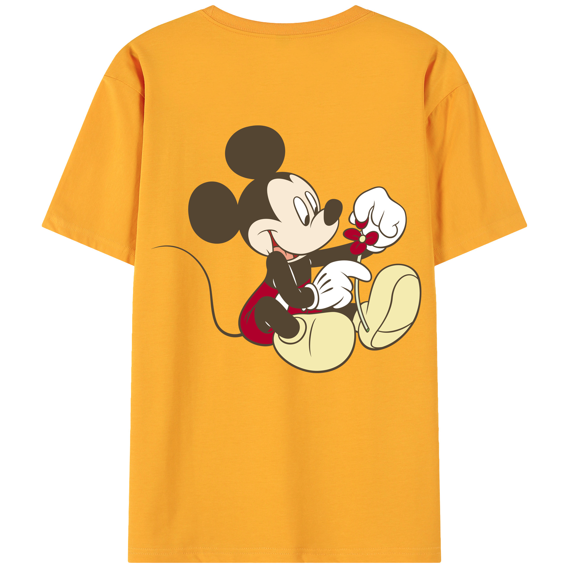ミッキーマウス Mickey Mouse 綿100％ メンズ半袖Tシャツ（バックプリント） 通気性