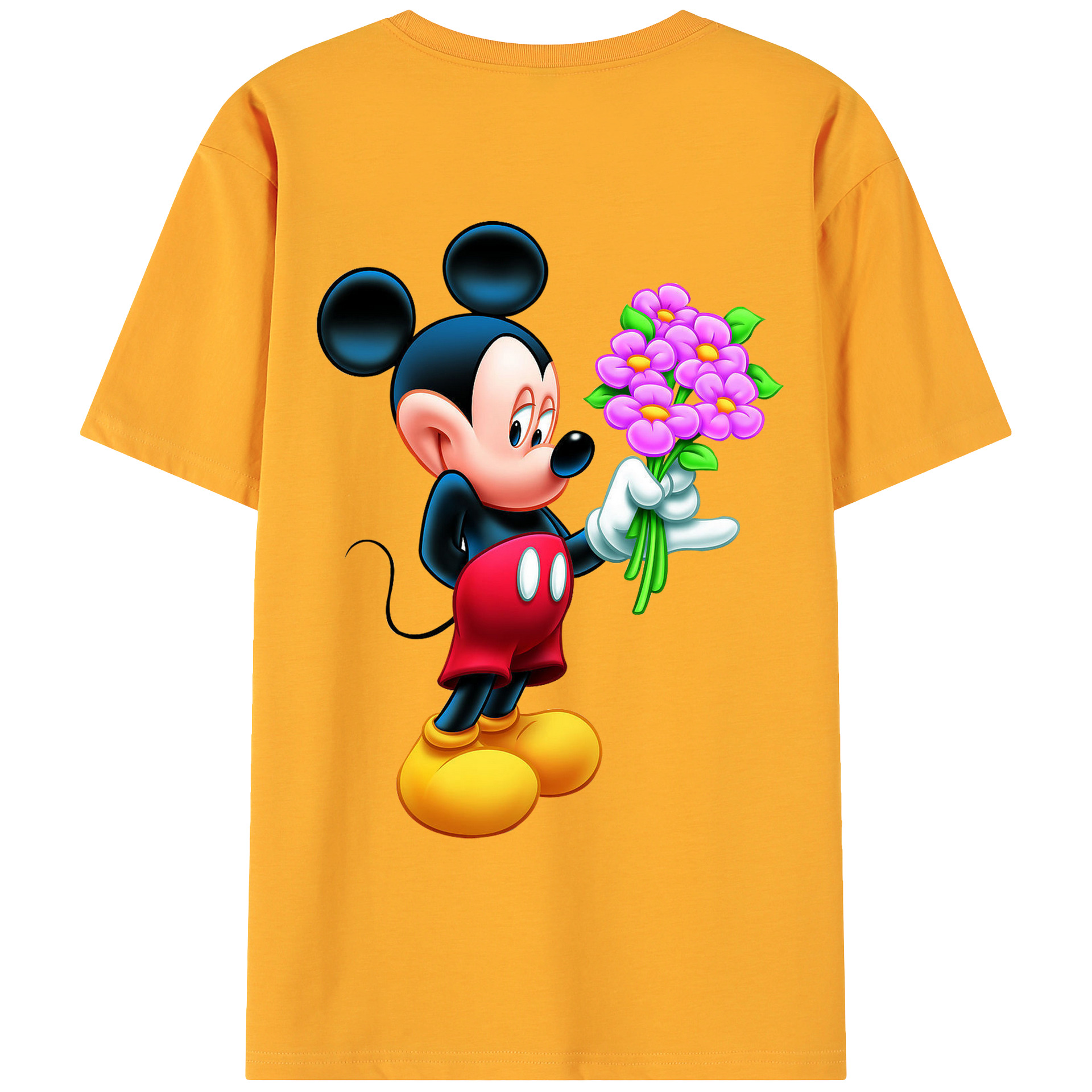 ミッキーマウス Mickey Mouse 綿100％ メンズ半袖Tシャツ（バックプリント） 通気性