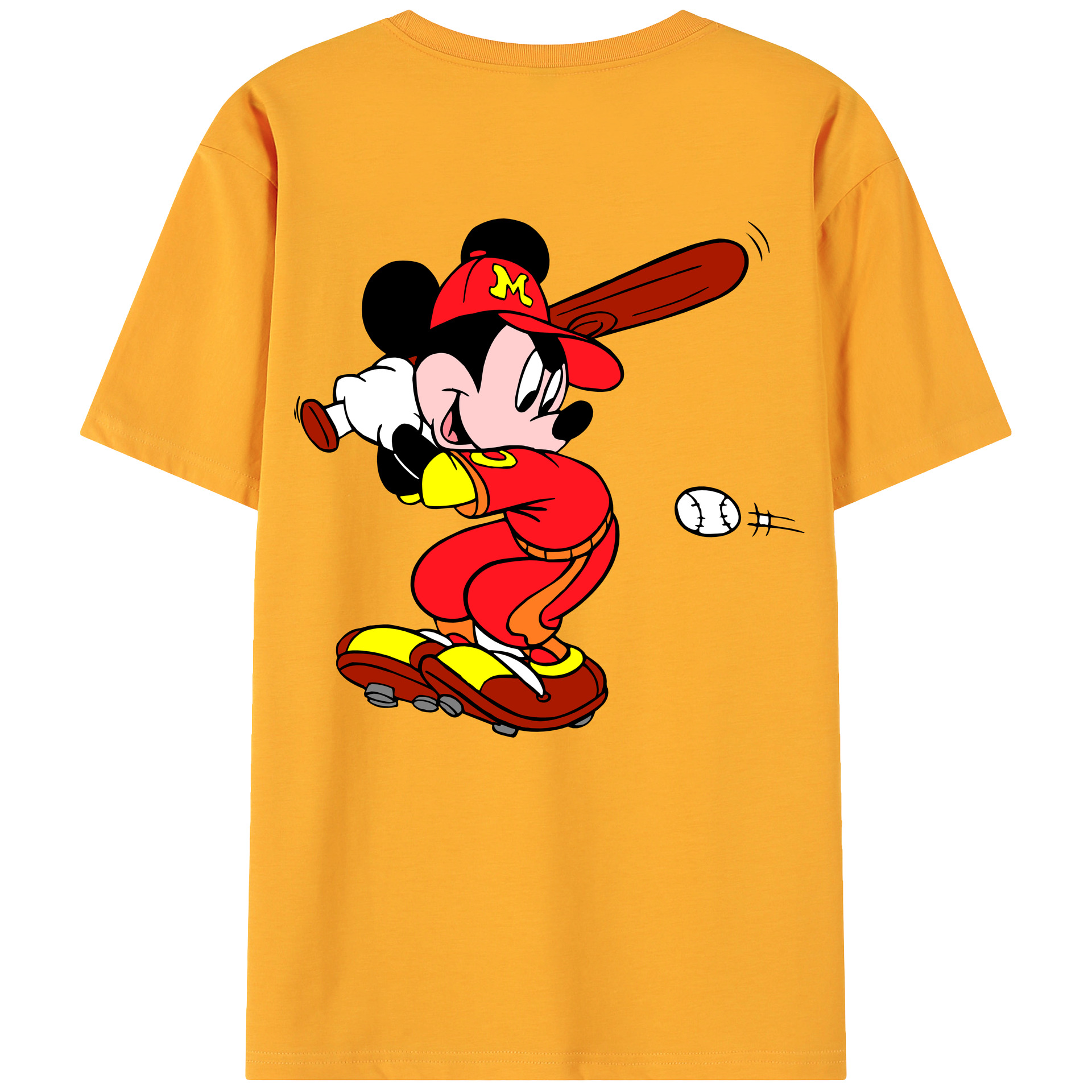 ミッキーマウス Mickey Mouse 綿100％ メンズ半袖Tシャツ（バックプリント） 通気性