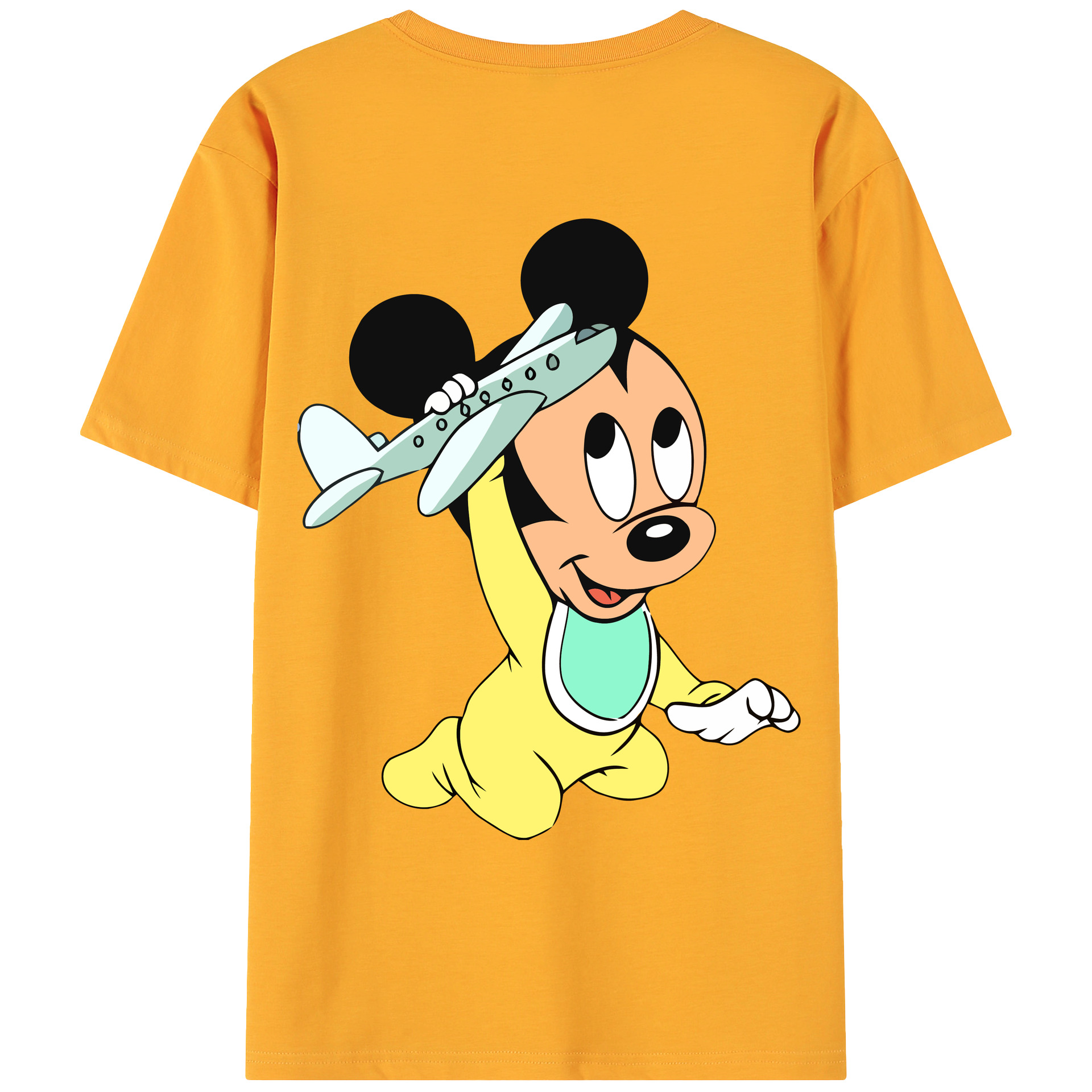 ミッキーマウス Mickey Mouse 綿100％ メンズ半袖Tシャツ（バックプリント） 通気性