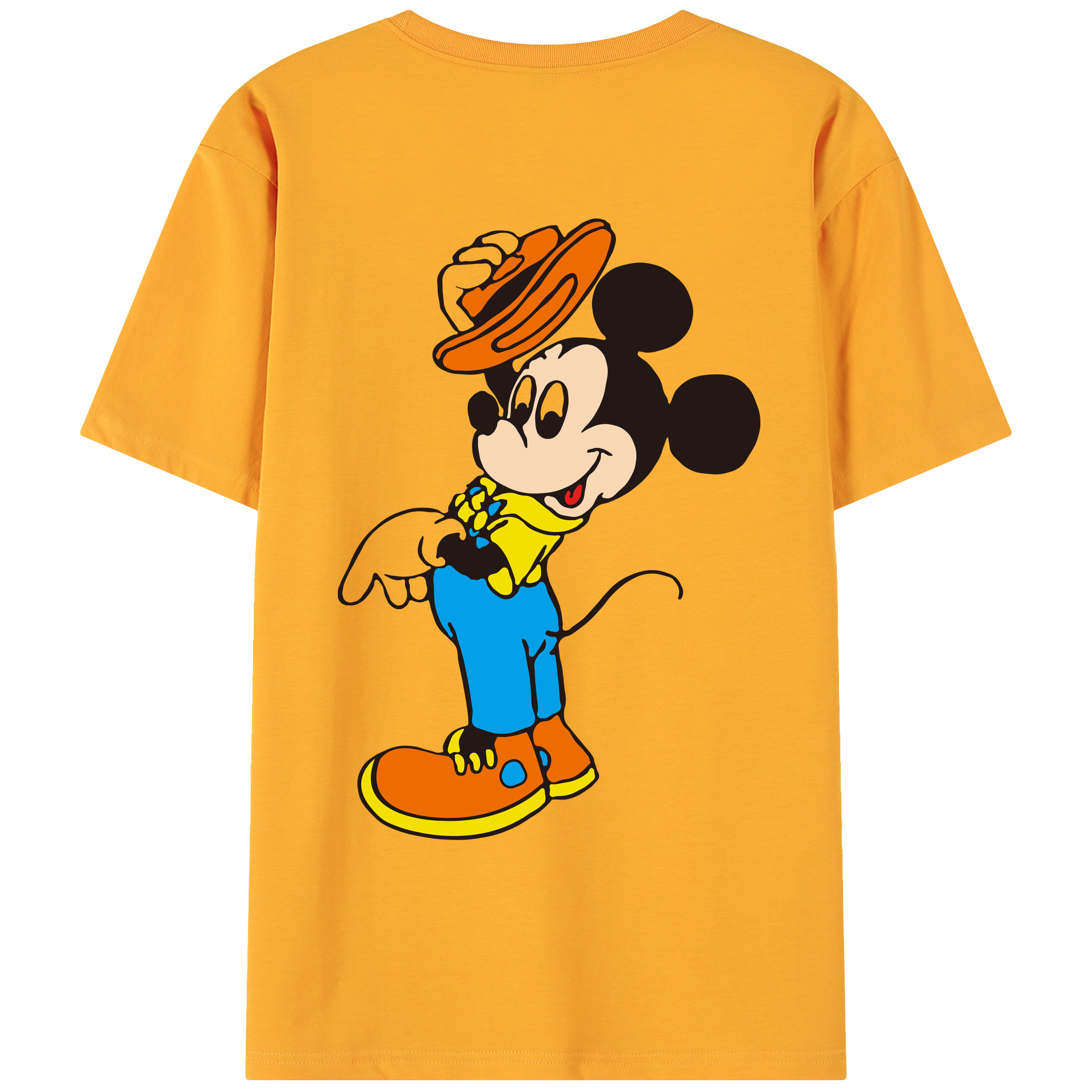 ミッキーマウス Mickey Mouse 綿100％ メンズ半袖Tシャツ（バックプリント） 通気性