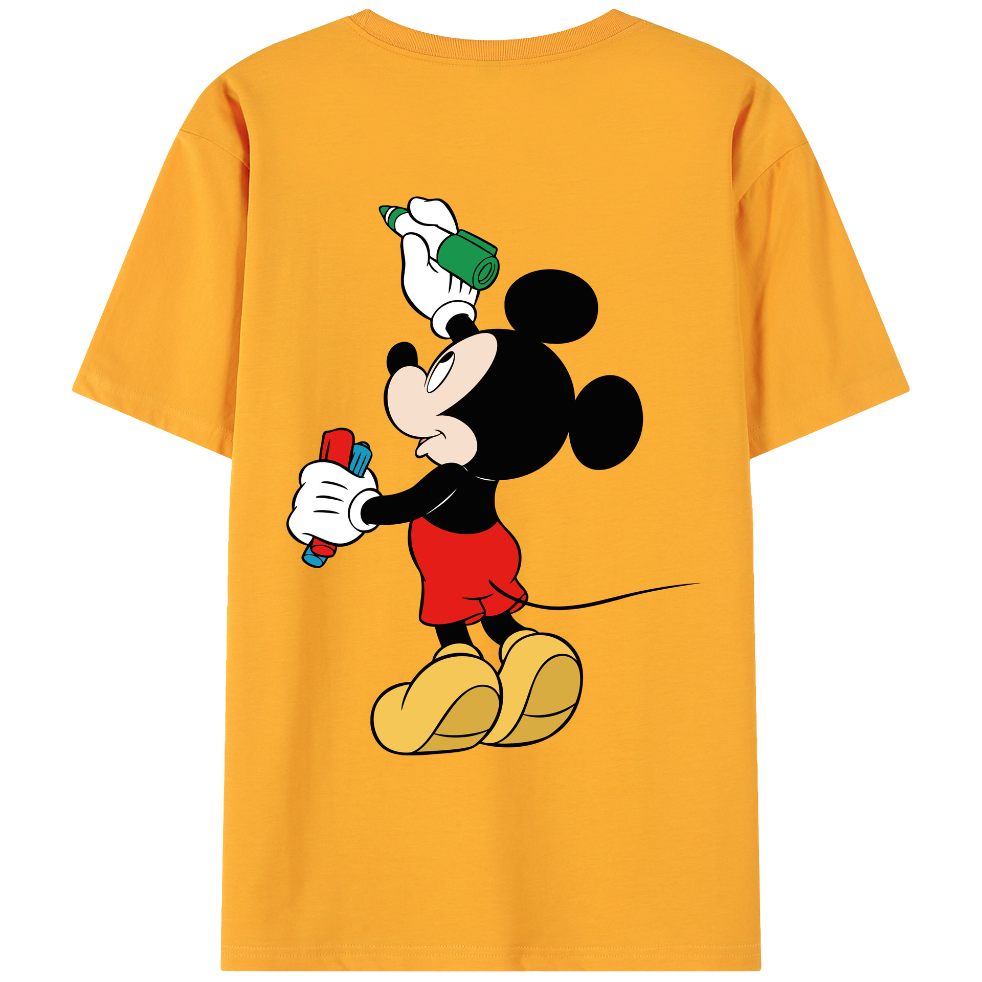 ミッキーマウス Mickey Mouse 綿100％ メンズ半袖Tシャツ（バックプリント） 通気性
