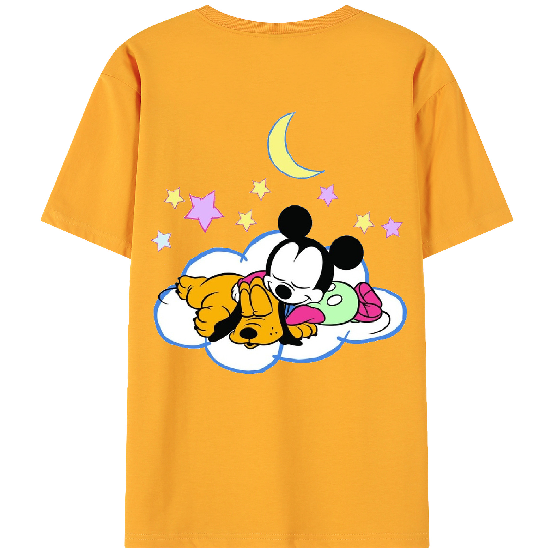 ミッキーマウス Mickey Mouse 綿100％ メンズ半袖Tシャツ（バックプリント） 通気性