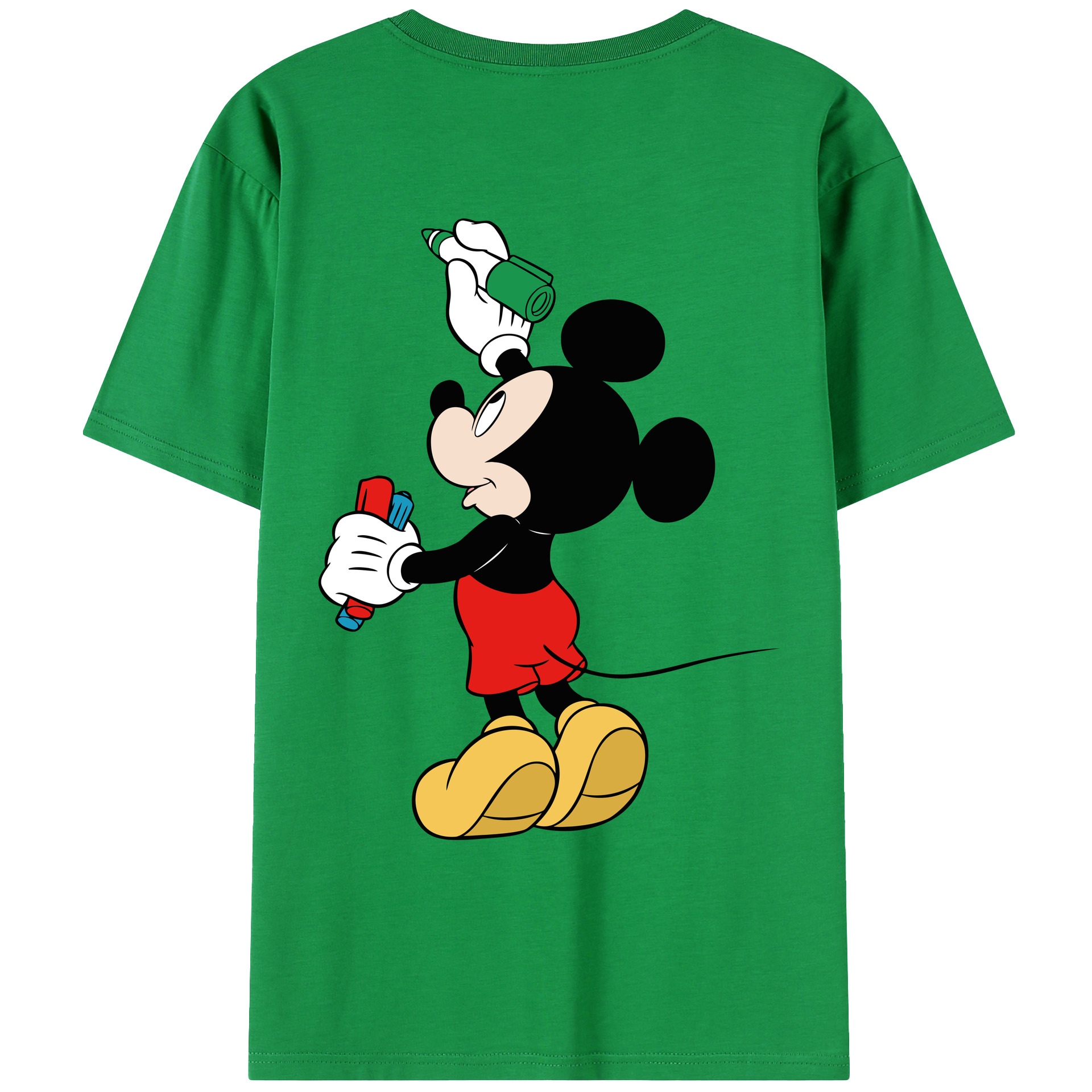 ミッキーマウス Mickey Mouse 綿100％ メンズ半袖Tシャツ（バックプリント） 通気性