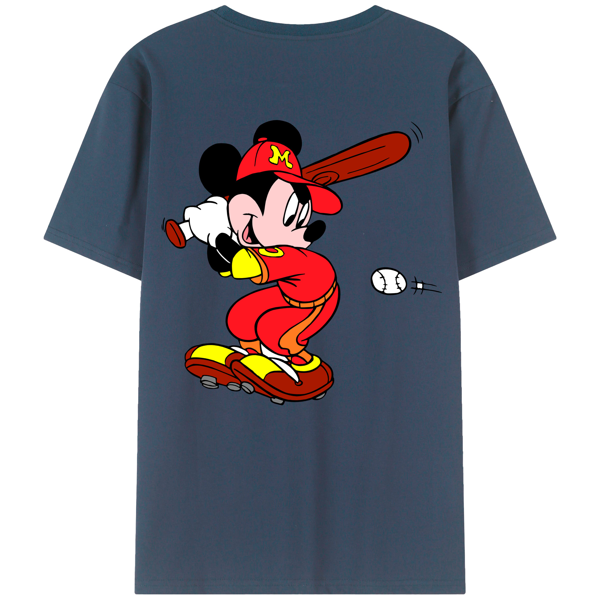 ミッキーマウス Mickey Mouse 綿100％ メンズ半袖Tシャツ（バックプリント） 通気性