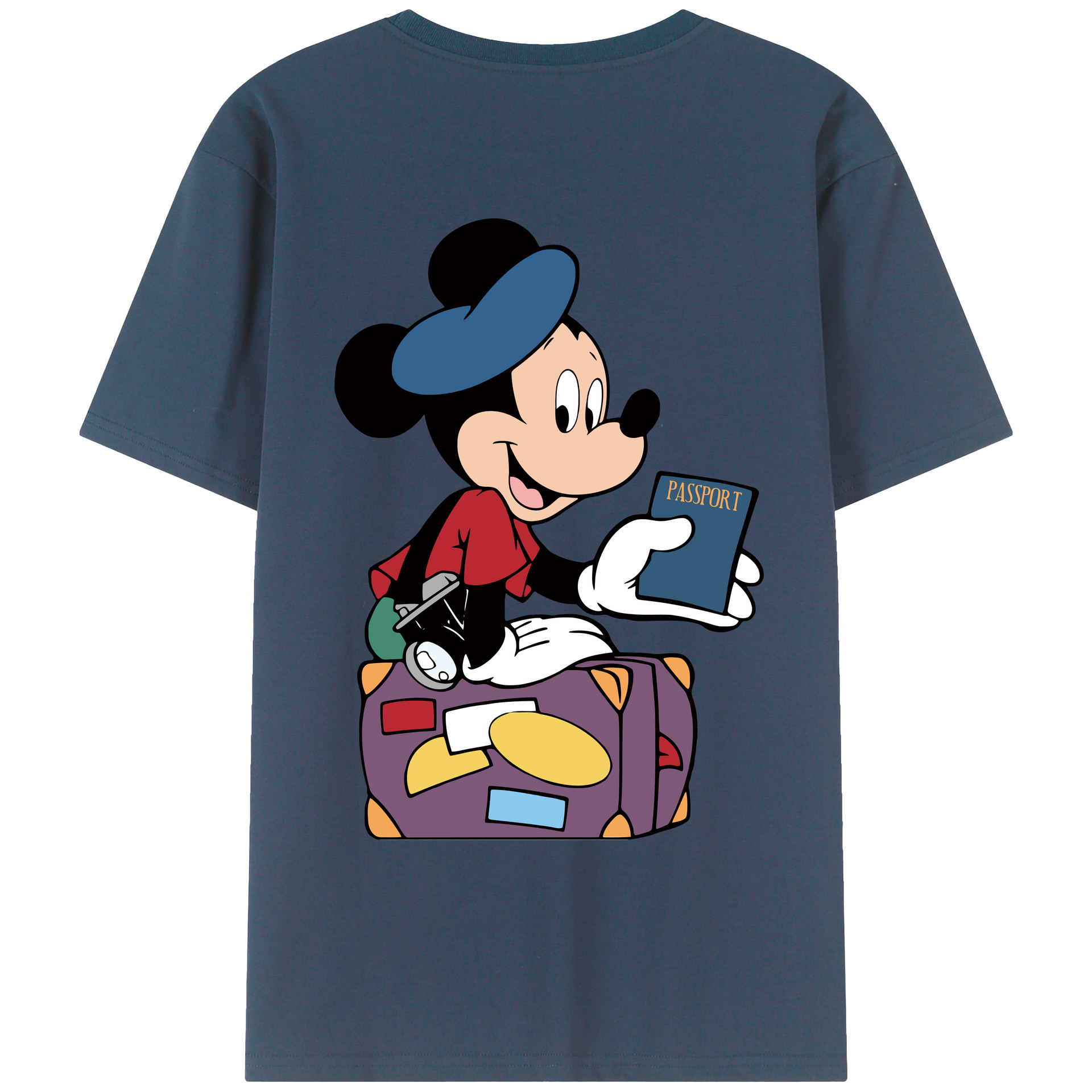 ミッキーマウス Mickey Mouse 綿100％ メンズ半袖Tシャツ（バックプリント） 通気性