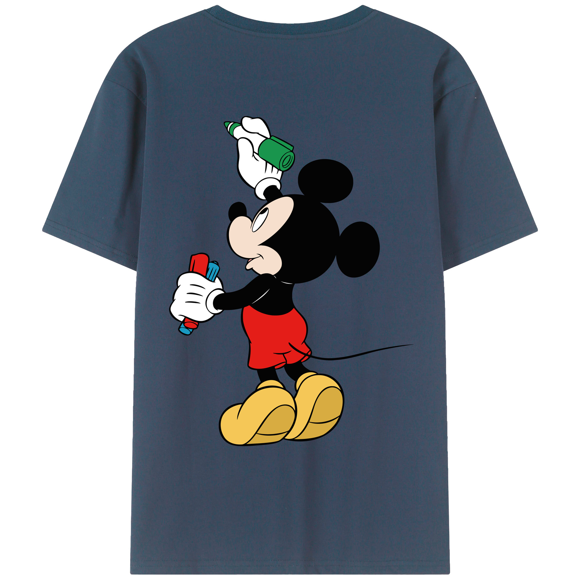 ミッキーマウス Mickey Mouse 綿100％ メンズ半袖Tシャツ（バックプリント） 通気性