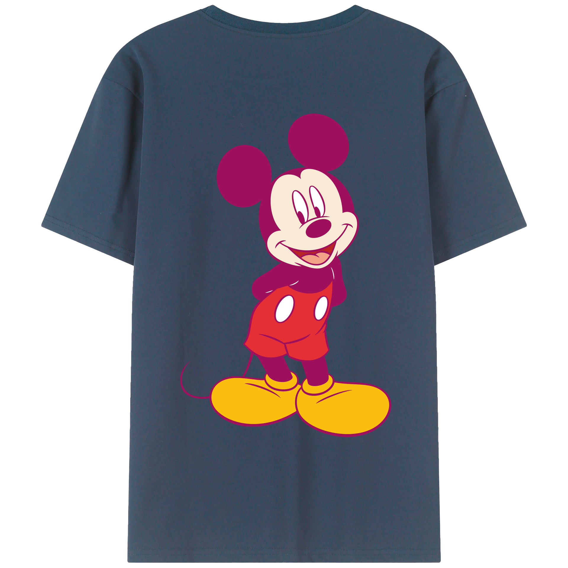 ミッキーマウス Mickey Mouse 綿100％ メンズ半袖Tシャツ（バックプリント） 通気性