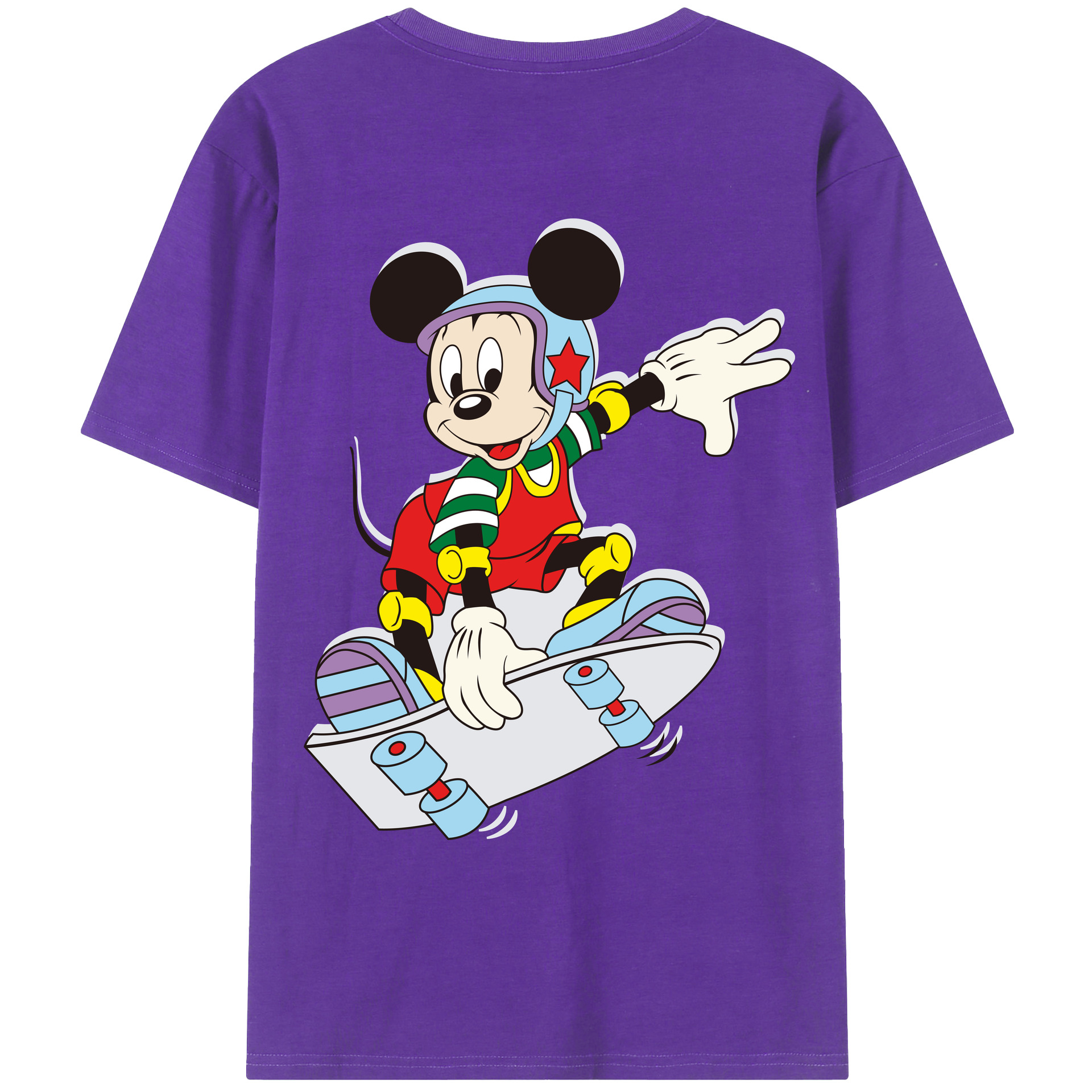 ミッキーマウス Mickey Mouse 綿100％ メンズ半袖Tシャツ（バックプリント） 通気性