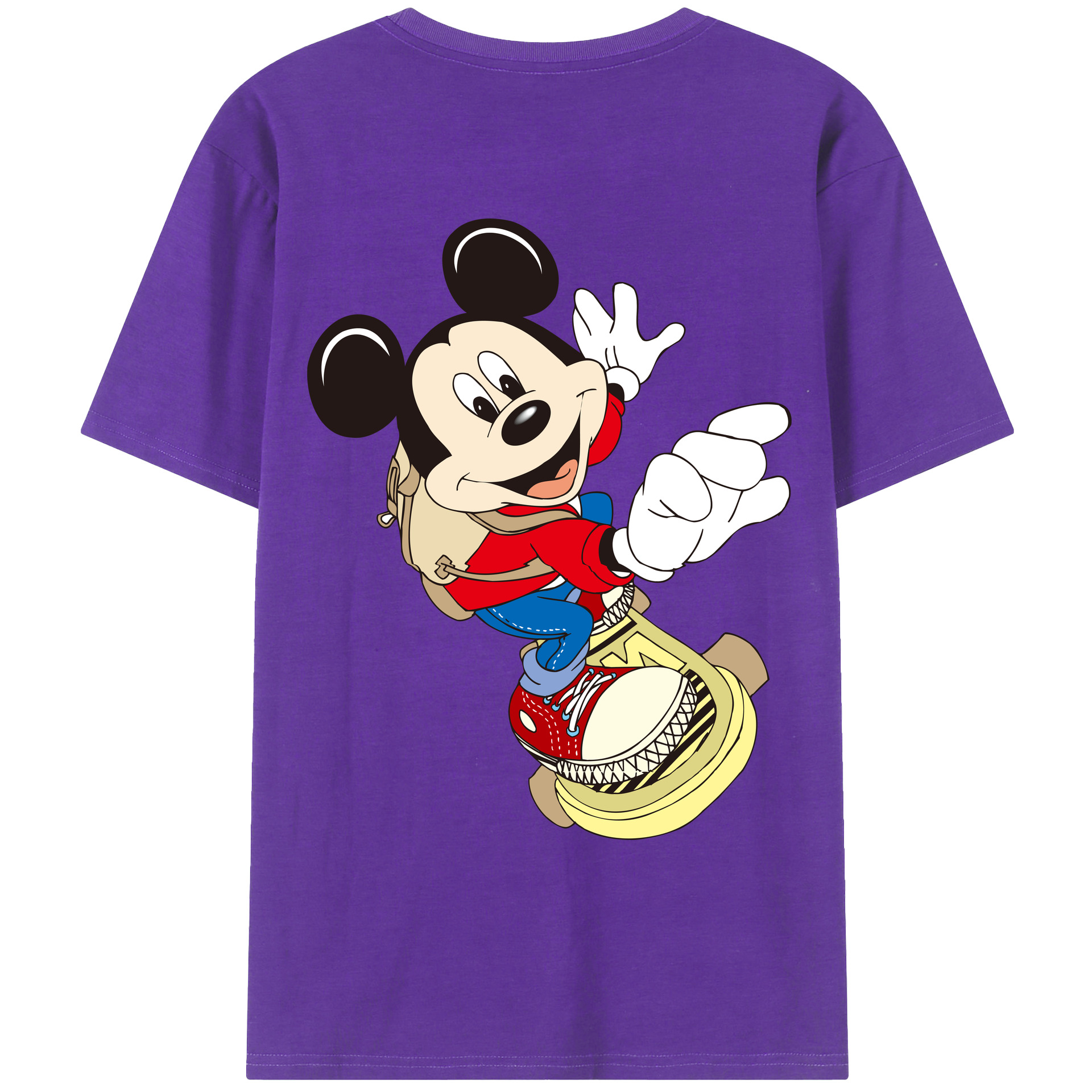 ミッキーマウス Mickey Mouse 綿100％ メンズ半袖Tシャツ（バックプリント） 通気性