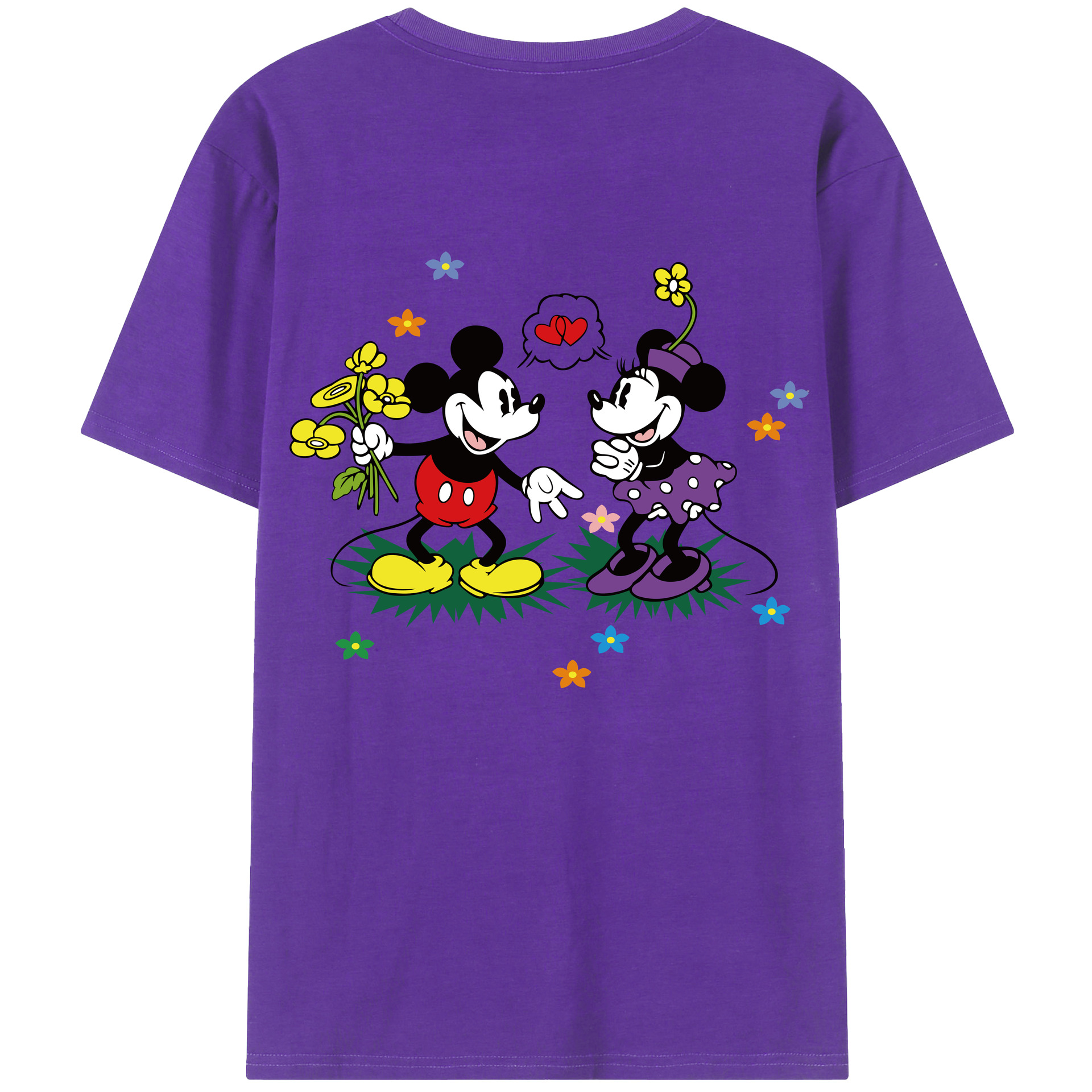 ミッキーマウス Mickey Mouse 綿100％ メンズ半袖Tシャツ（バックプリント） 通気性