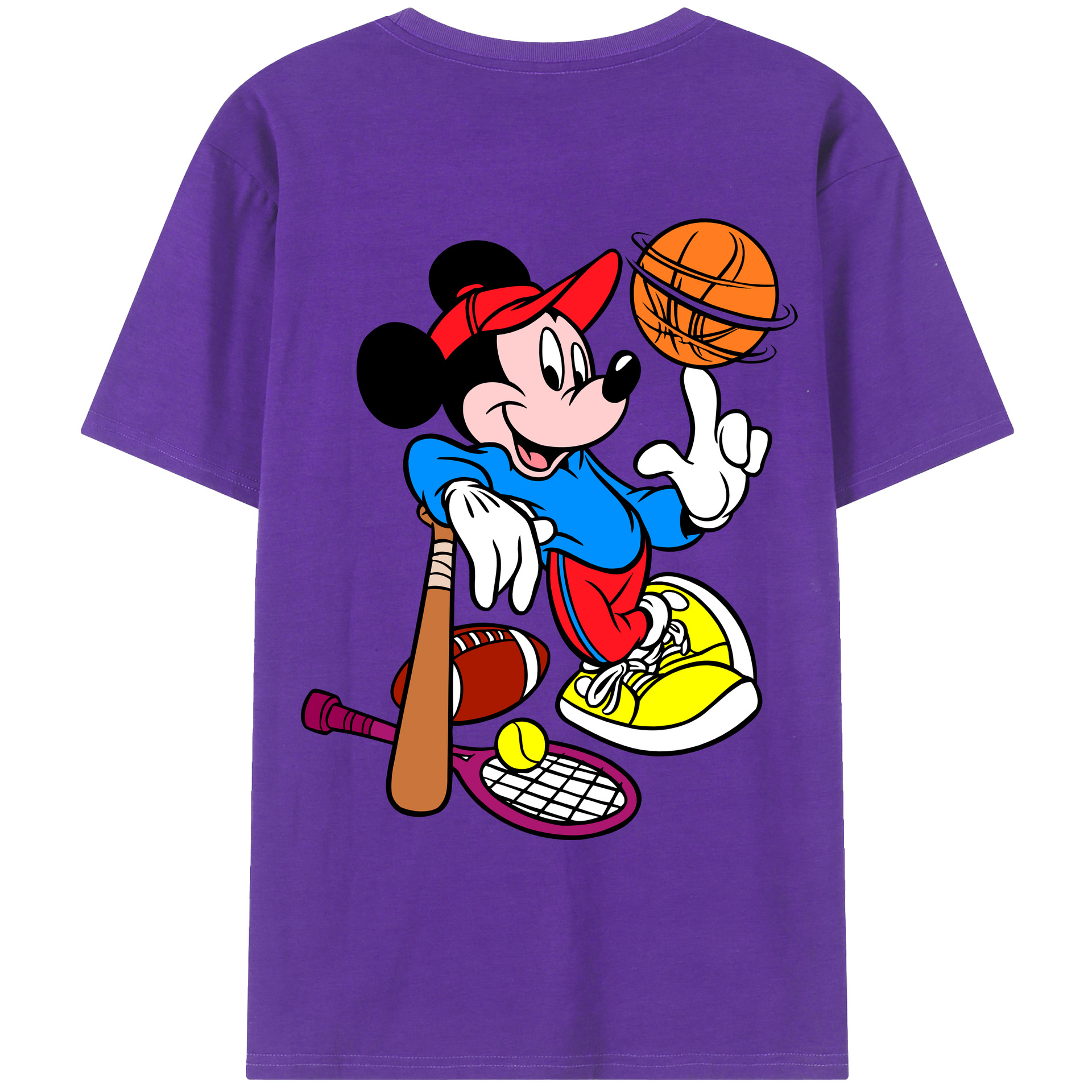 ミッキーマウス Mickey Mouse 綿100％ メンズ半袖Tシャツ（バックプリント） 通気性