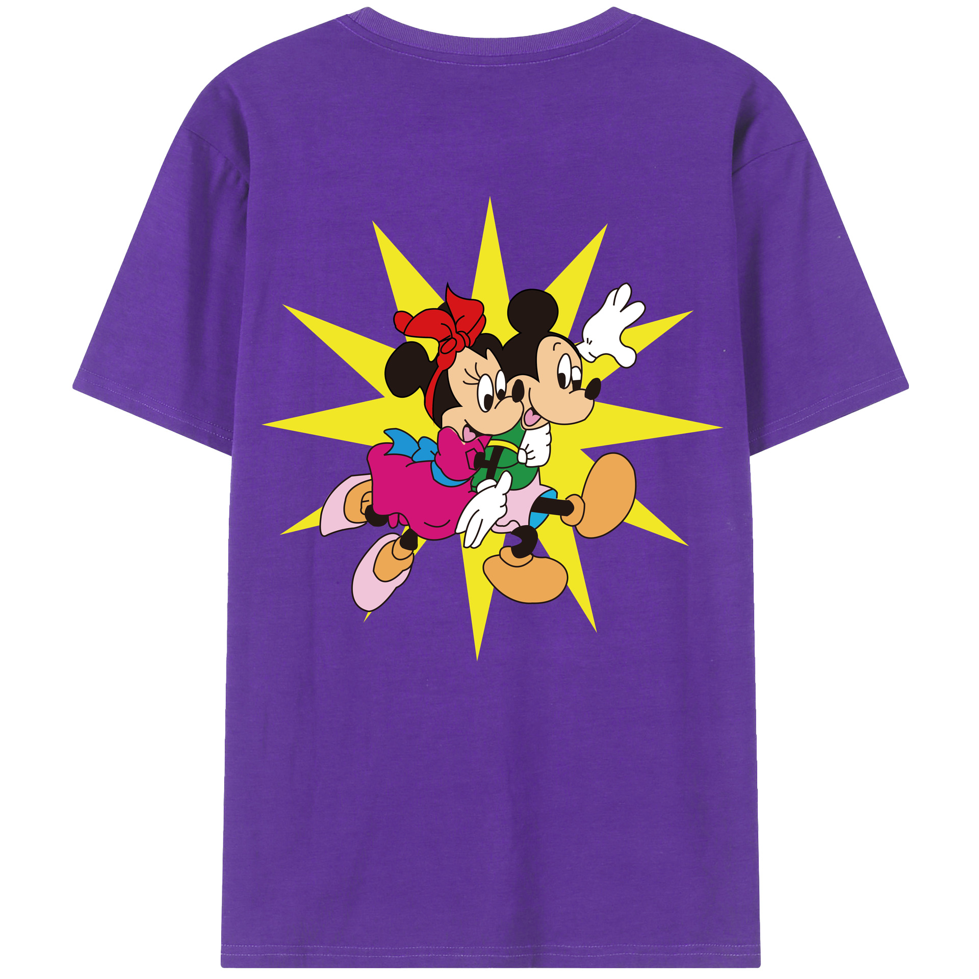 ミッキーマウス Mickey Mouse 綿100％ メンズ半袖Tシャツ（バックプリント） 通気性
