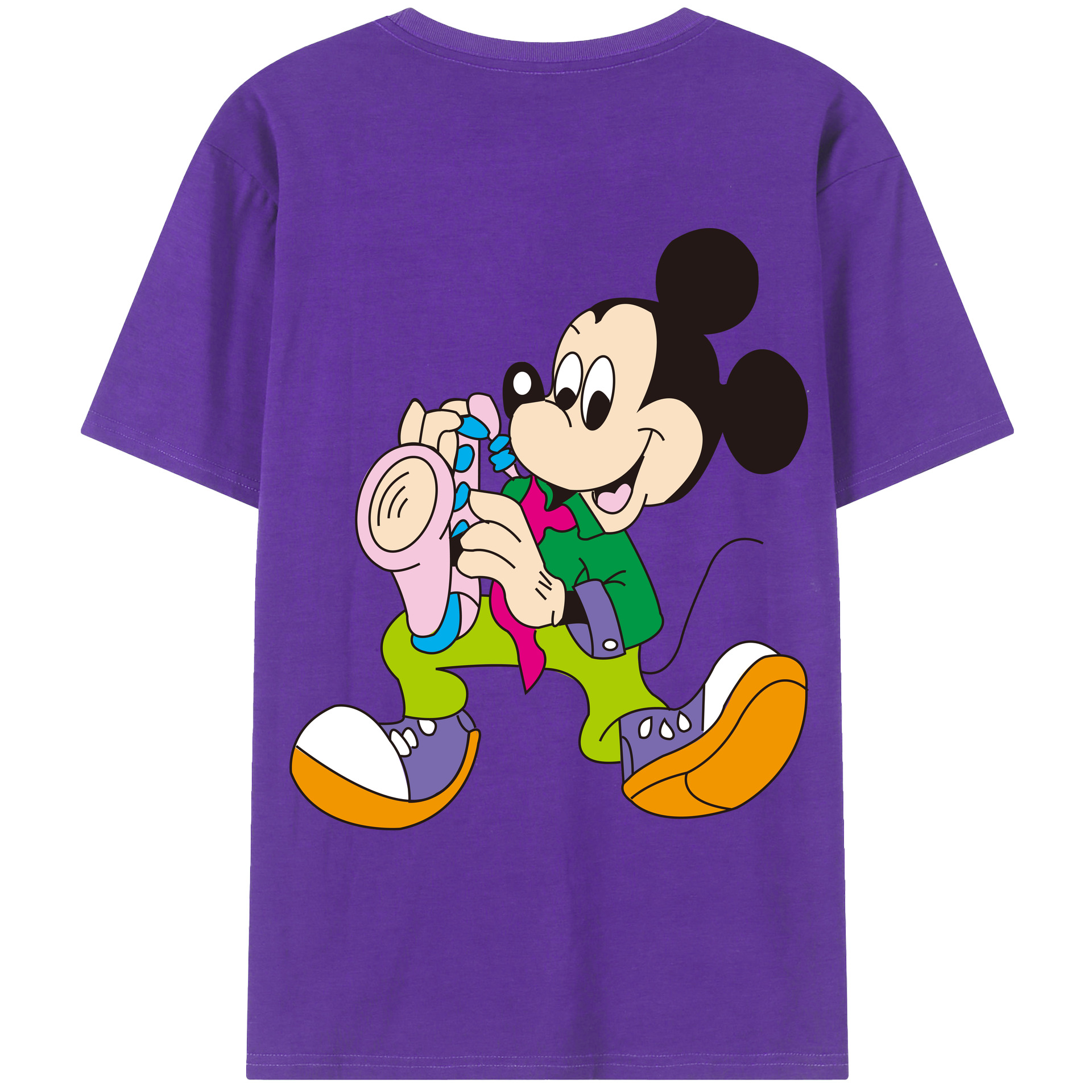 ミッキーマウス Mickey Mouse 綿100％ メンズ半袖Tシャツ（バックプリント） 通気性