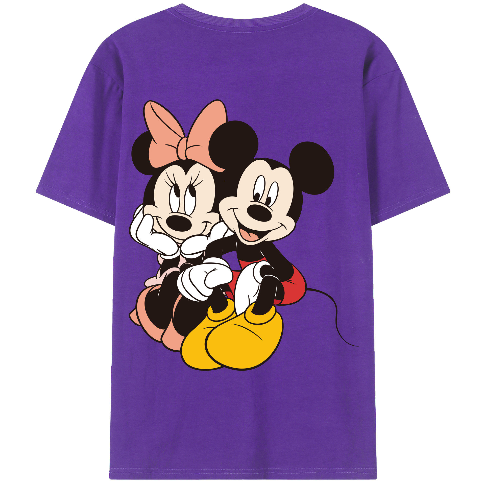 ミッキーマウス Mickey Mouse 綿100％ メンズ半袖Tシャツ（バックプリント） 通気性