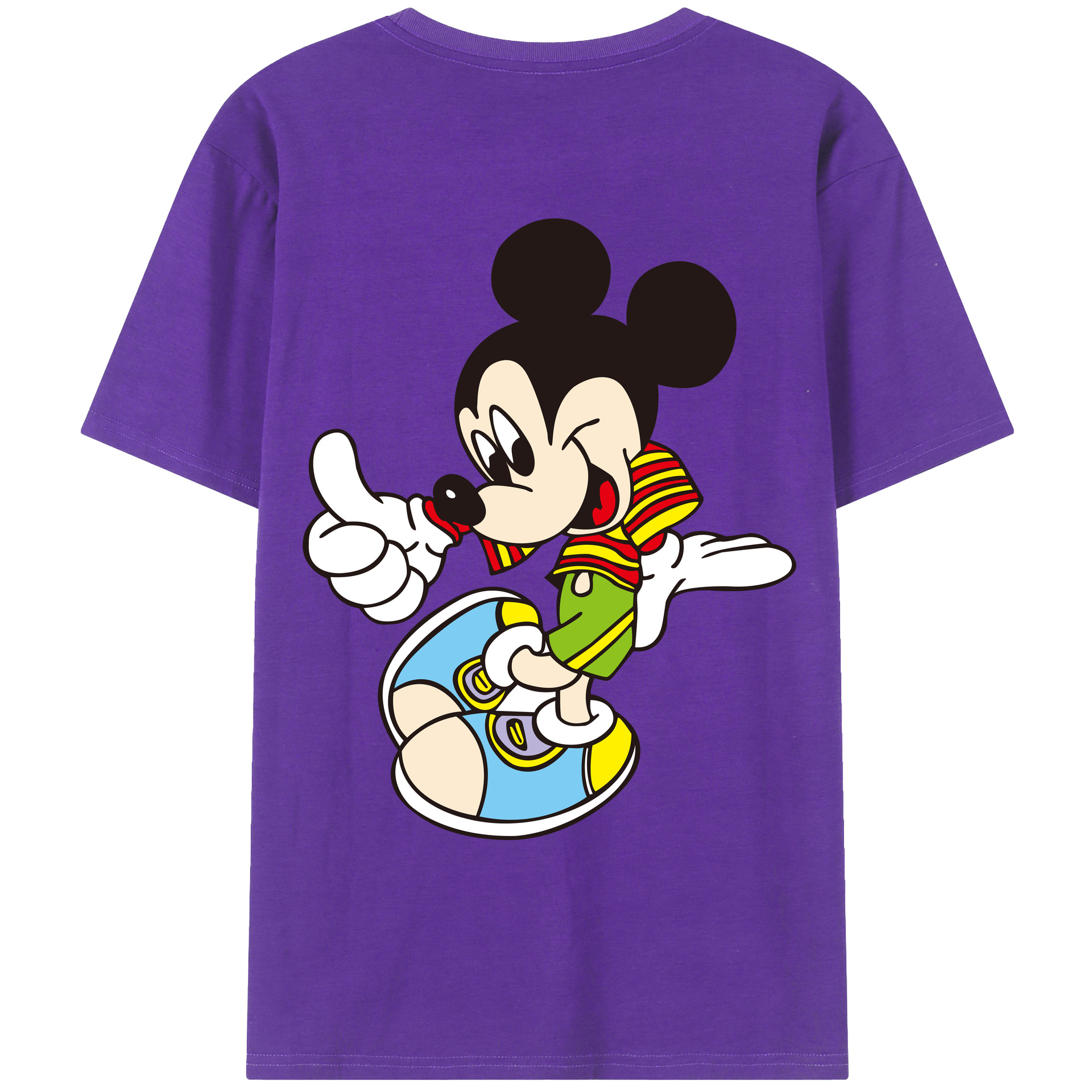 ミッキーマウス Mickey Mouse 綿100％ メンズ半袖Tシャツ（バックプリント） 通気性