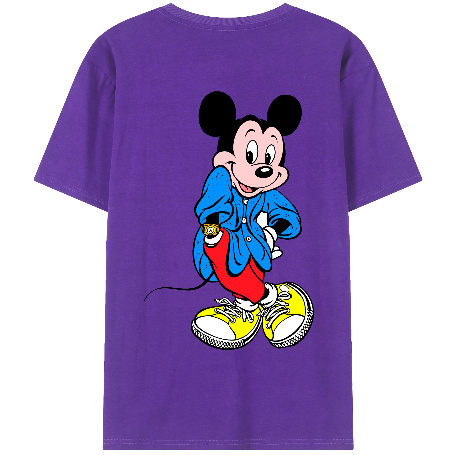 ミッキーマウス Mickey Mouse 綿100％ メンズ半袖Tシャツ（バックプリント） 通気性