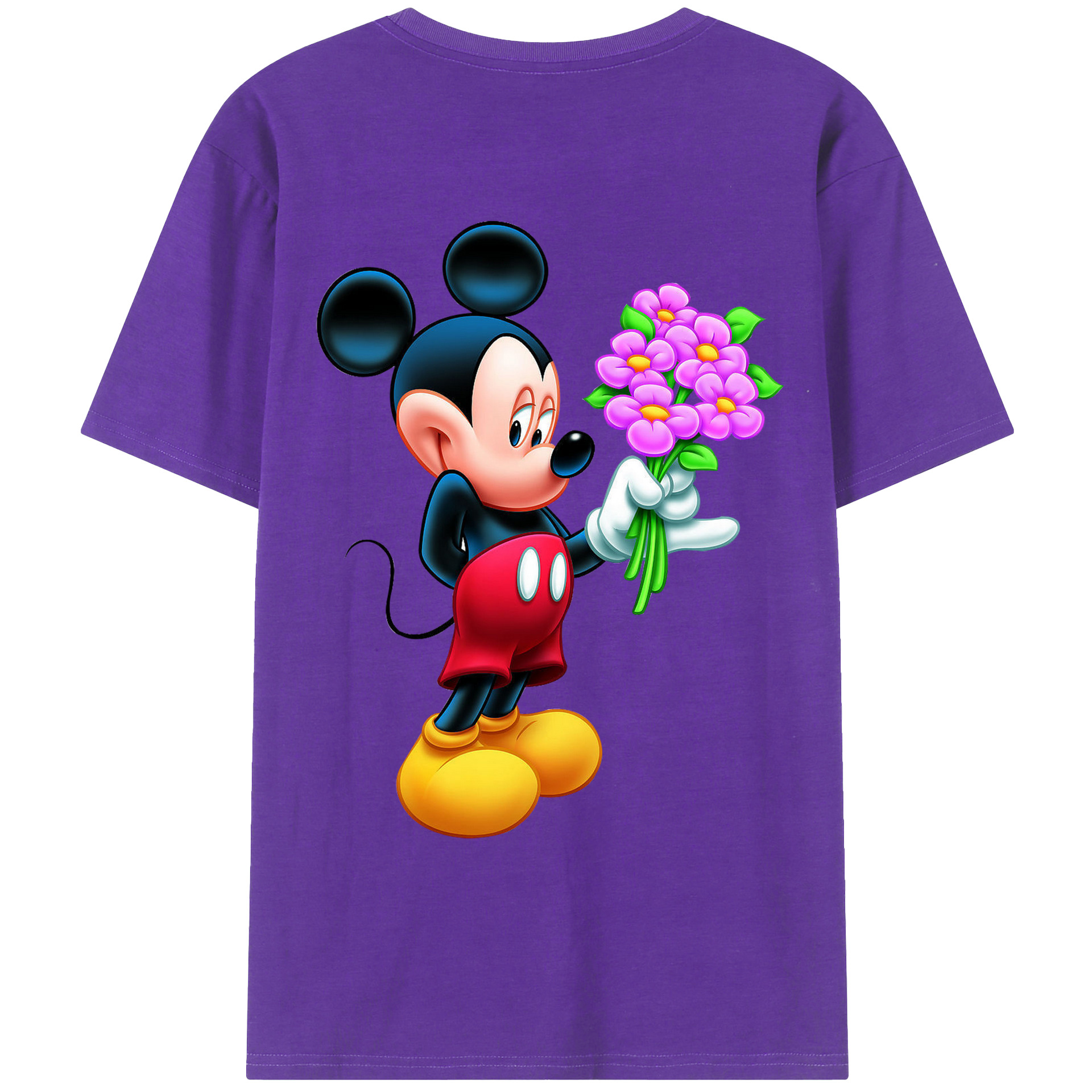 ミッキーマウス Mickey Mouse 綿100％ メンズ半袖Tシャツ（バックプリント） 通気性