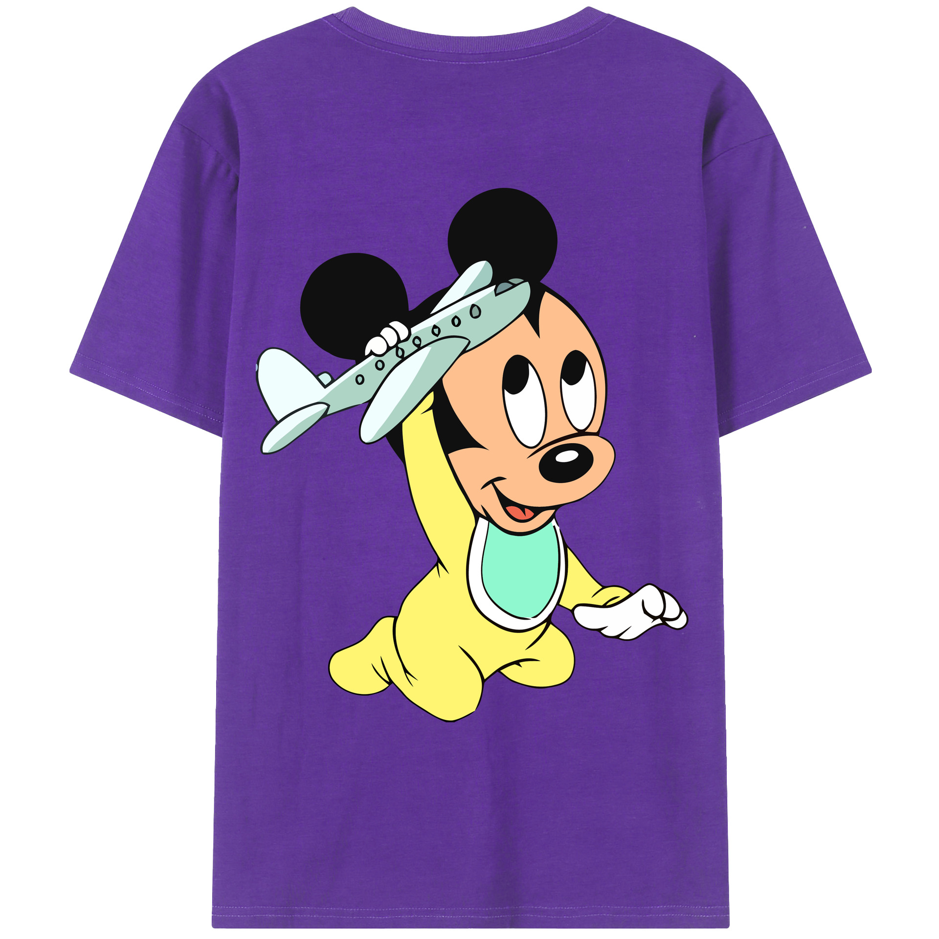 ミッキーマウス Mickey Mouse 綿100％ メンズ半袖Tシャツ（バックプリント） 通気性